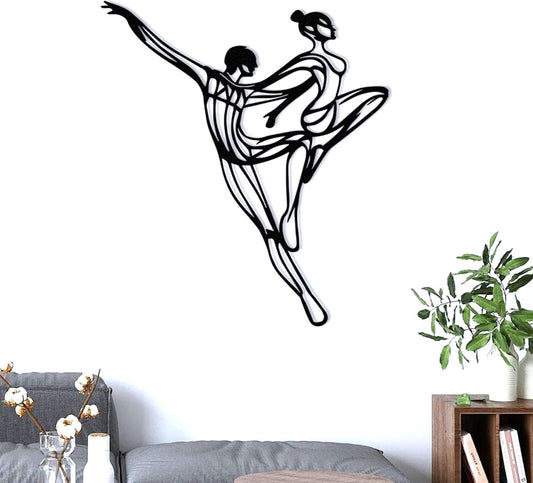Wita Home Dancing Couple Metal Wall Art, Modern Minimalist Line Art Sculpture, Over the Bed Home Décor, Elegant Ballet-Inspired Design, Metal Wall Sculpture for Living Room, Bedroom (24x20 inches)