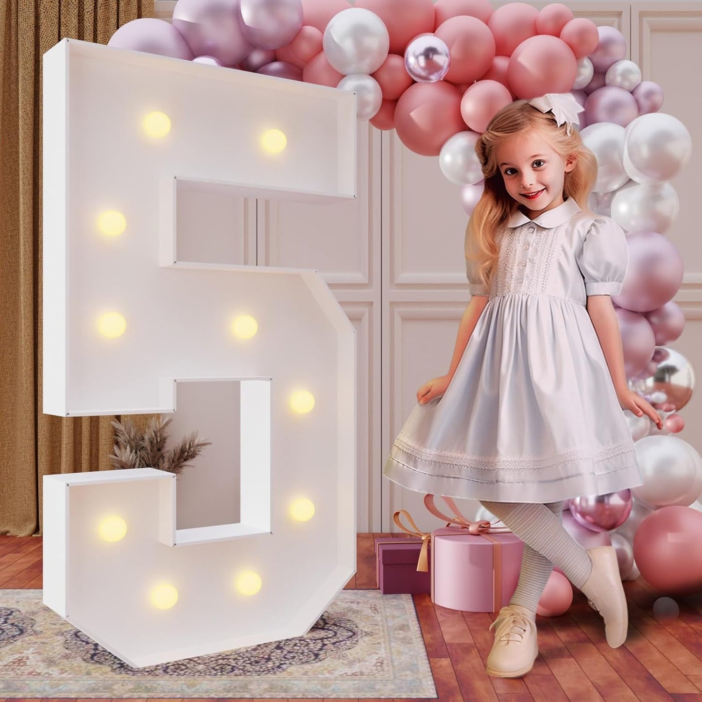 imprsv 4FT Marquee Numbers,DIY Light Up Numbers for 50th Birthday Decorations, Party Party Decorations,Anniversary Party Decor,Mosaic Number for Balloons Number 5,Pre-Cut Foam Board Kit