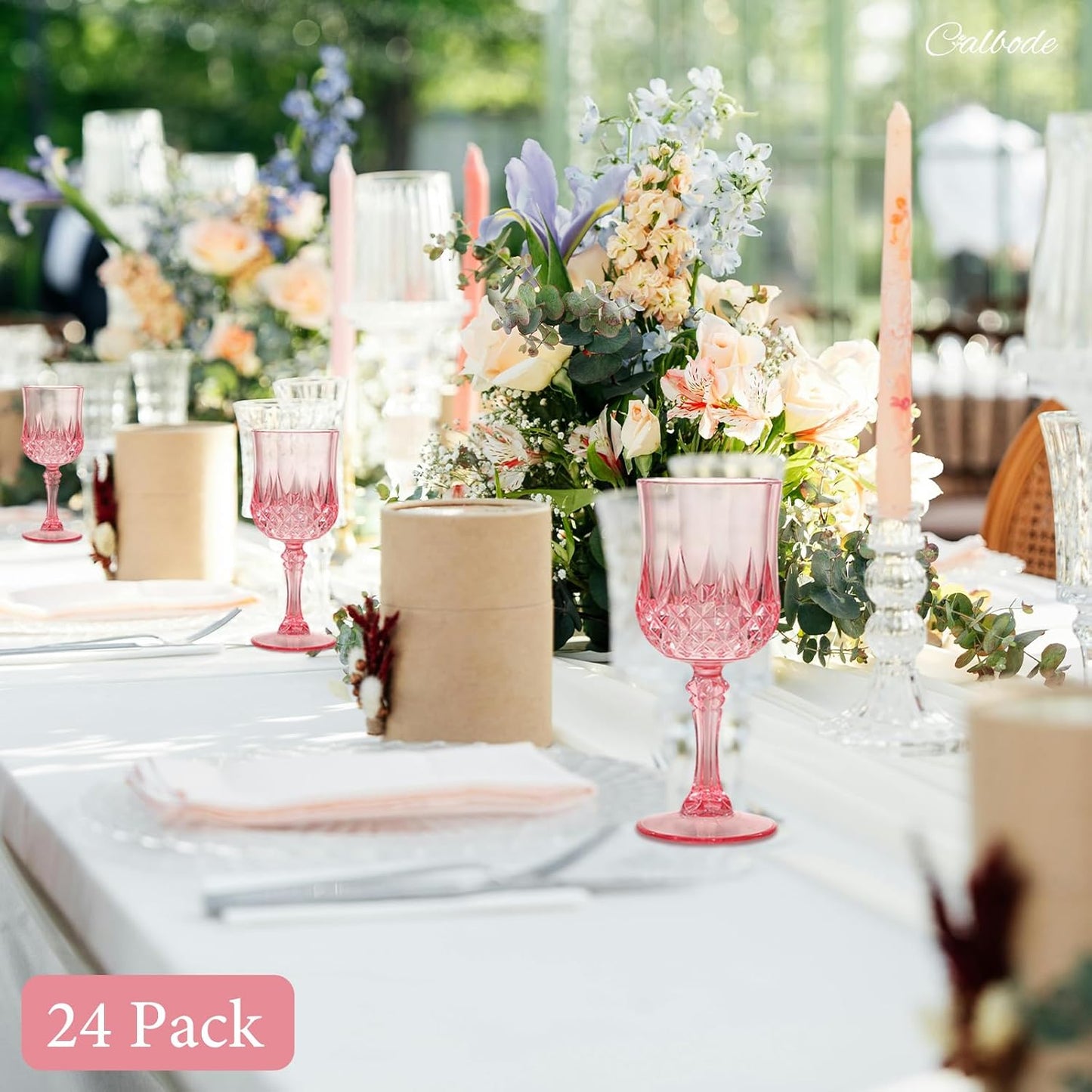 Pink Plastic Wine Glasses Set of 24 – 7oz Unbreakable Pink Plastic Goblets for Parties Reusable & Dishwasher-Safe Ideal for Weddings, Bars, and Every Celebration