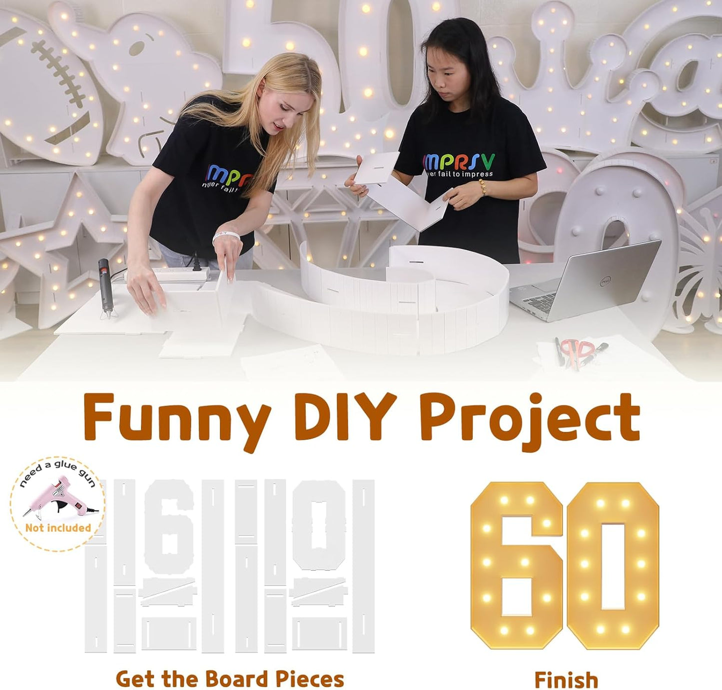 imprsv 4FT Light Up Numbers, Marquee Numbers 60th Birthday Decorations for Women Men, 60th Birthday Women Foam Board Anniversary Party Decorations Arch Kit (DIY)