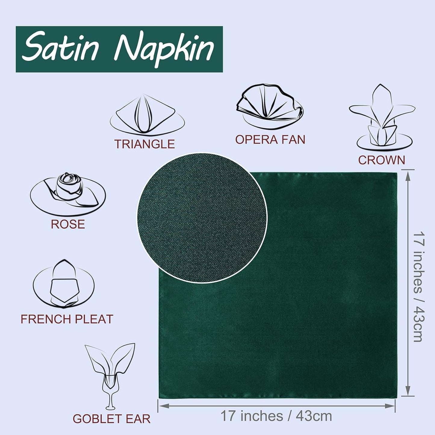 Horbaunal 16 Pack Forest Green Satin Napkins 17 x 17 Inch, Square Soft Table Dinner Napkins, Silky Cloth Napkins Table Decoration for Weddings Banquets Parties