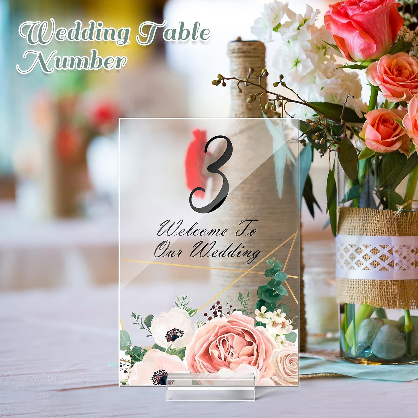 12 Pcs Clear Acrylic Place Cards with 12pcs Acrylic Holder Wedding Table Numbers with Centerpiece Stand Sign and Holder DIY Table Name Cards Plates for Wedding Reception Banquet Decors