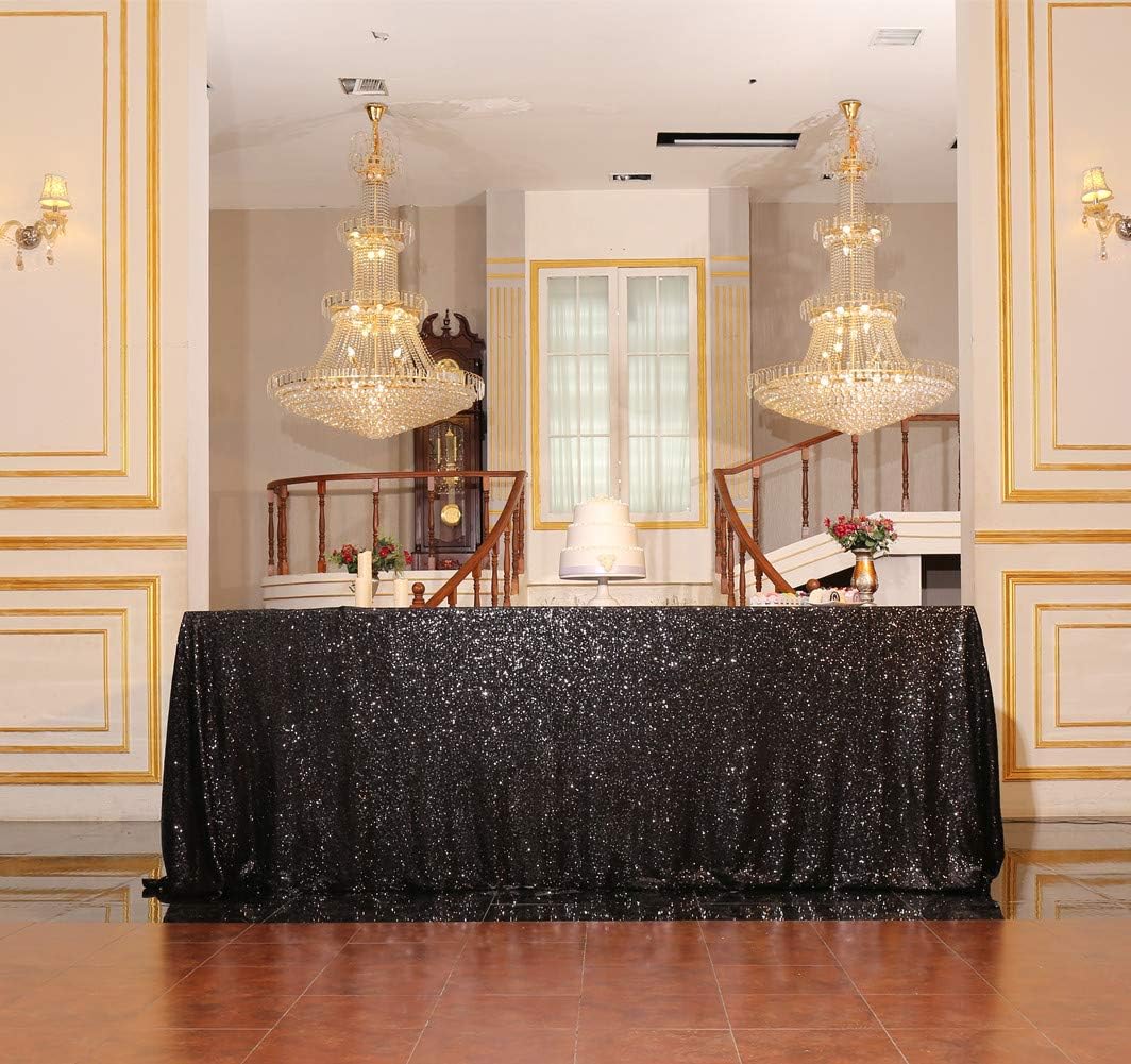 SquarePie Sequin Tablecloth 60 x 120 Inch Black Sparkly Table Linen for Halloween Wedding Party