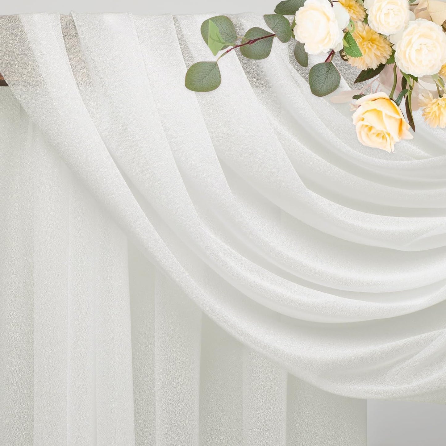 Wokceer Wedding Arch Draping Fabric 2 Panels 28.7" x 20FT Ivory Drapes Sheer Fabric Backdrop Arch Draping for Wedding Ceremony Birthday Party Bridal Shower Decoration