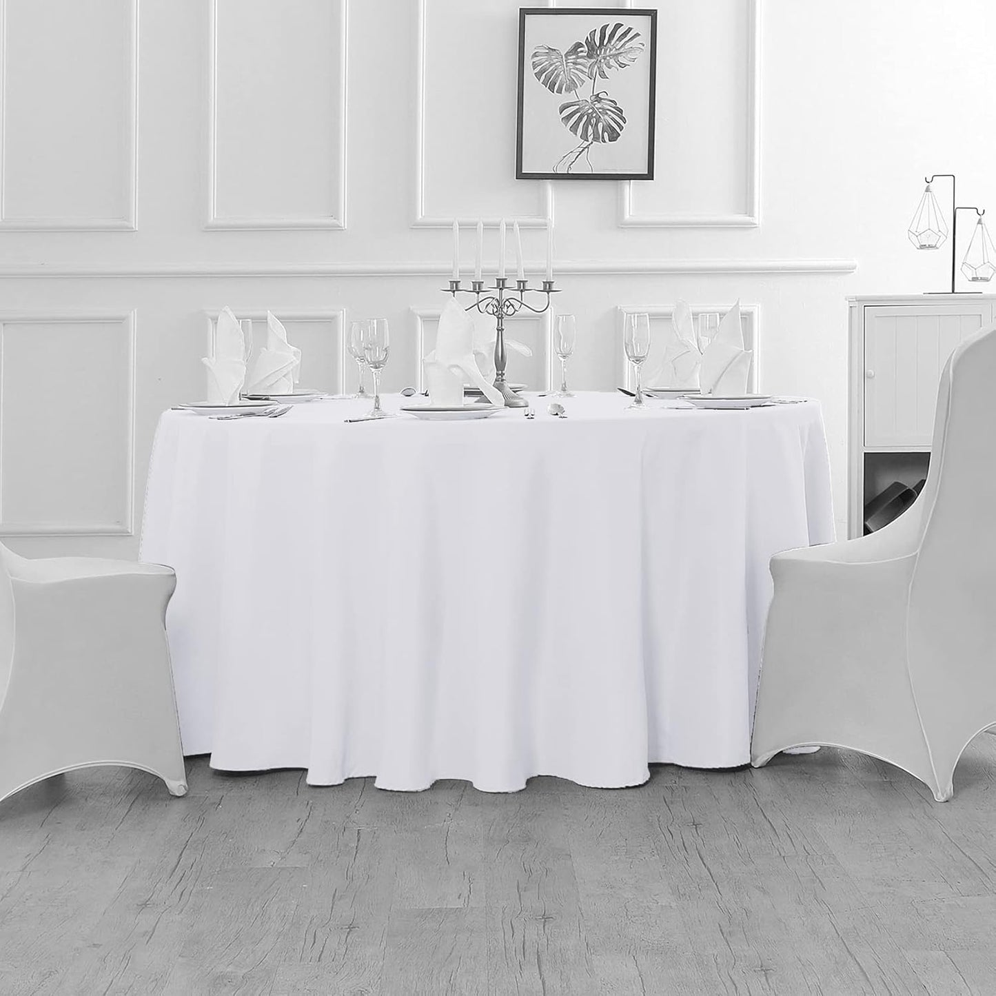 Fokitut 6 Pack Waterproof Round Tablecloth, 108 Inch, Stain Resistant and Wrinkle Polyester Table Cloth, Fabric Table Cover for Kitchen Dining, Wedding, Party, Holiday Dinner-White