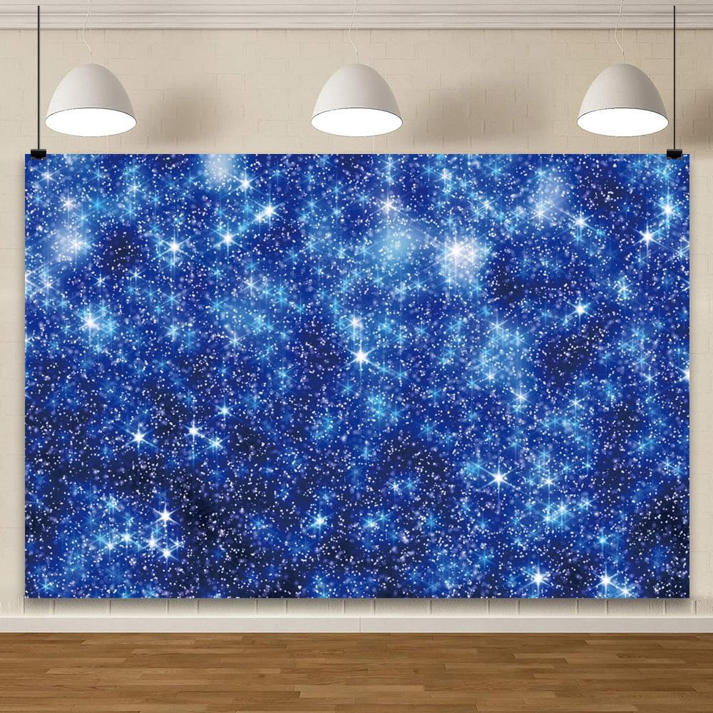 YongFoto Blue Glitter Backdrop 7x5ft Silver Light Spots Navy Blue Sequin Bokeh Photography Background Birthday Bridal Shower Wedding Photography Background Party Banner Decor Portraits Photoshoot