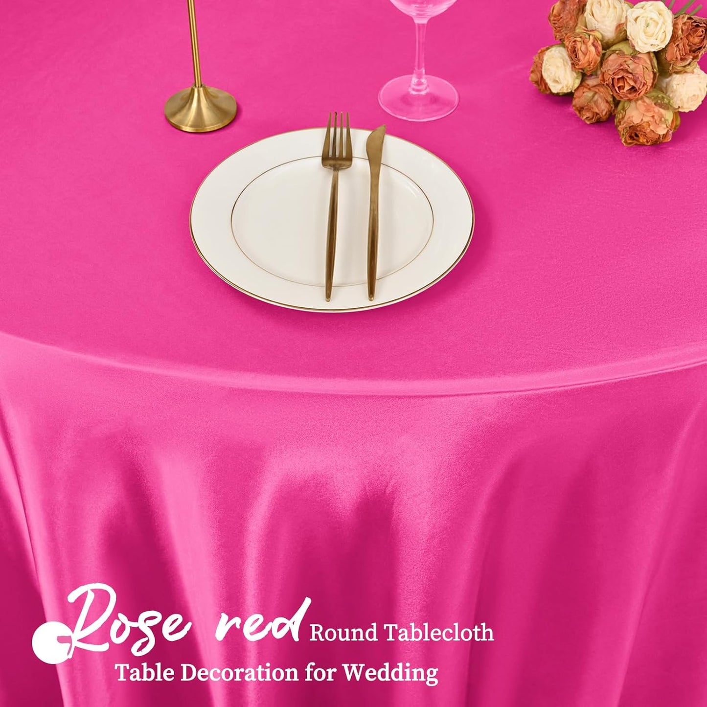 fani 12 Pack 120 Inch Hot Pink Satin Tablecloth - Silky Round Tablecloth Overlay Smooth Fabric Table Cover, Bright Table Decoration for Wedding Party Banquet Events Restaurant Kitchen Dining