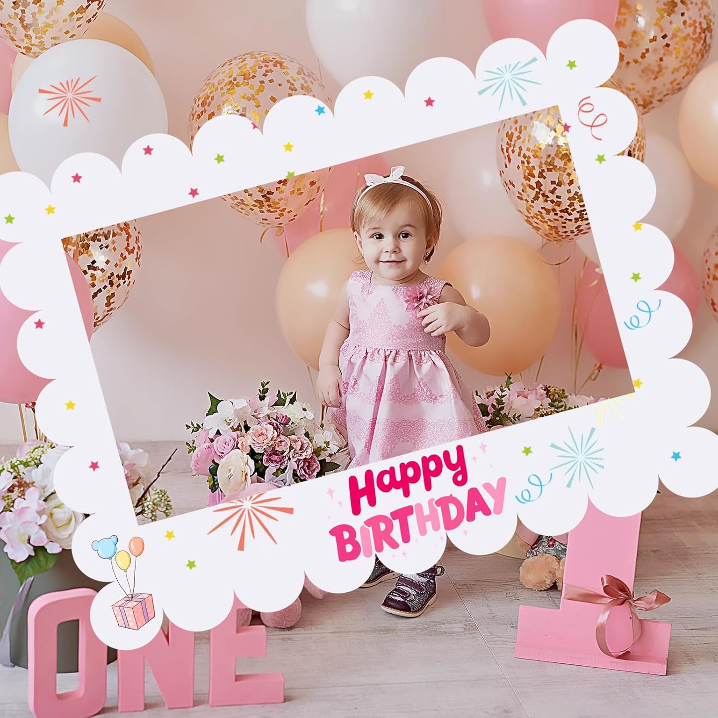 32 x 24 Inch Large Blank DIY Photo Booth Props Picture Frame Party Frame DIY Photo Booth Props Selfie for Birthday, Graduation, Christmas Holiday Party(Classic,Scalloped)