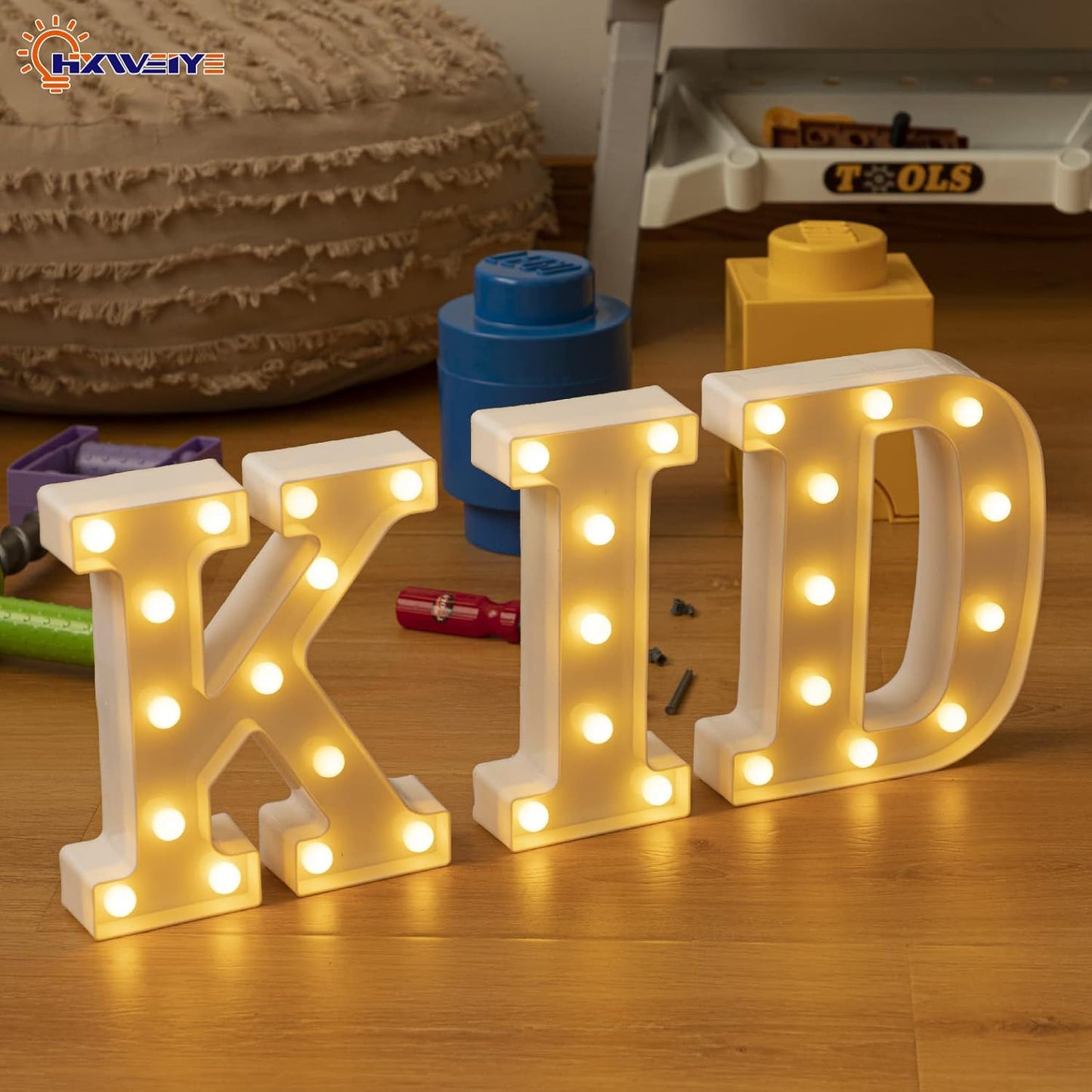 HXWEIYE LED Marquee Lights Sign - 36 Big Lights Letters (Alphabet & Numbers) for Party, Birthday, Bar, Christmas. Warm White, Battery Powered
