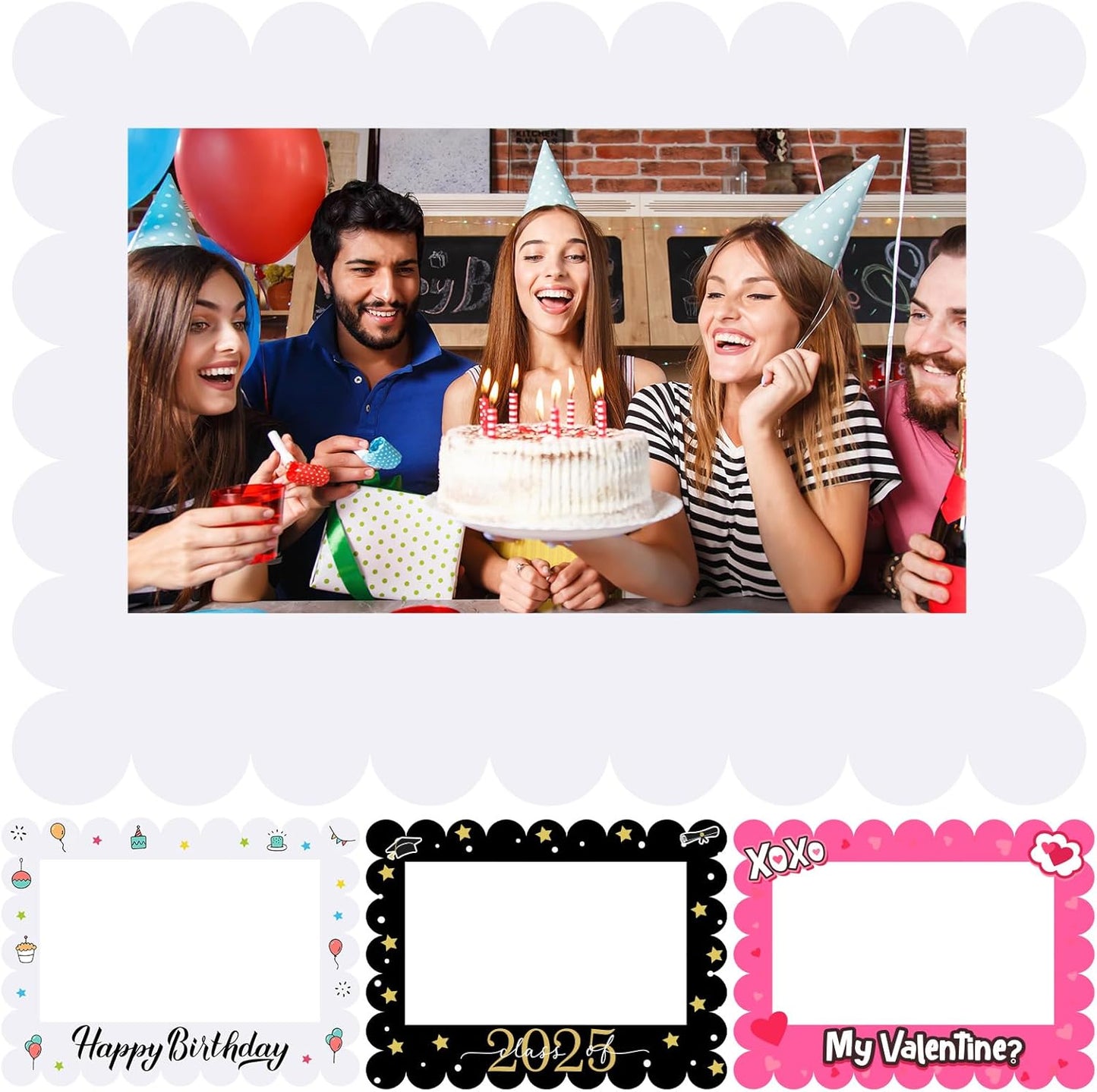 32 x 24 Inch Large Blank DIY Photo Booth Props Picture Frame Party Frame DIY Photo Booth Props Selfie for Birthday, Graduation, Christmas Holiday Party(Classic,Scalloped)