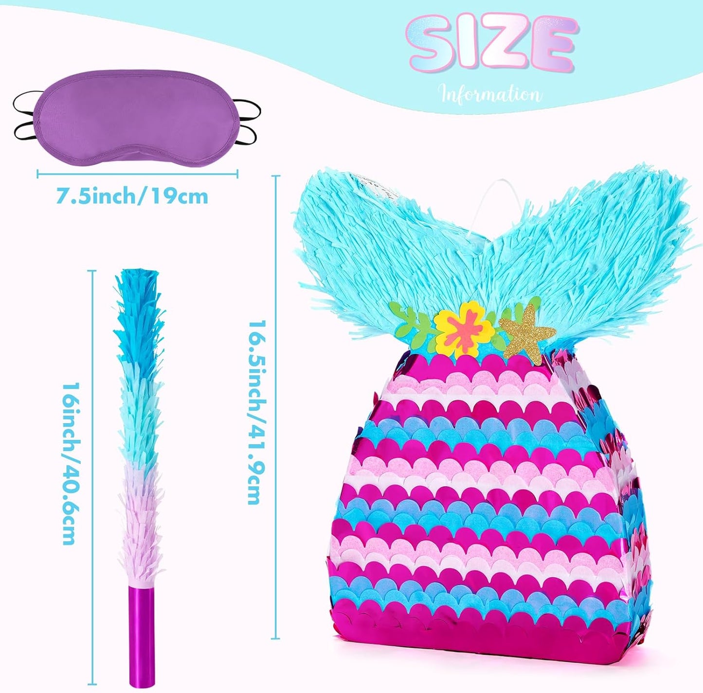 WERNNSAI Mermaid Piñata - Mermaid Party Games Decorations Mermaid Tail Piñata with Blindfold and Bat for Girls Kids Under the Sea Themed Birthday Party Supplies (12.5" x 16.5" x 3")
