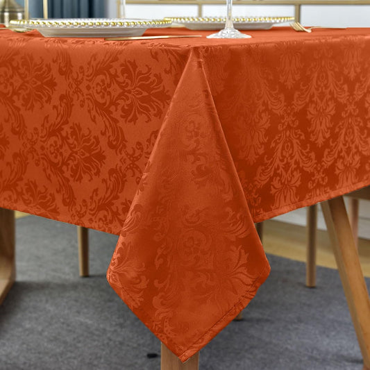 Jacquard Tablecloth Square 52 x 52 inch, Spill Proof Wrinkle Free Damask Autumn Table Cloth, Polyester Table Cover for Fall, Harvest, Thanksgiving, Holiday, Rusty/Orange