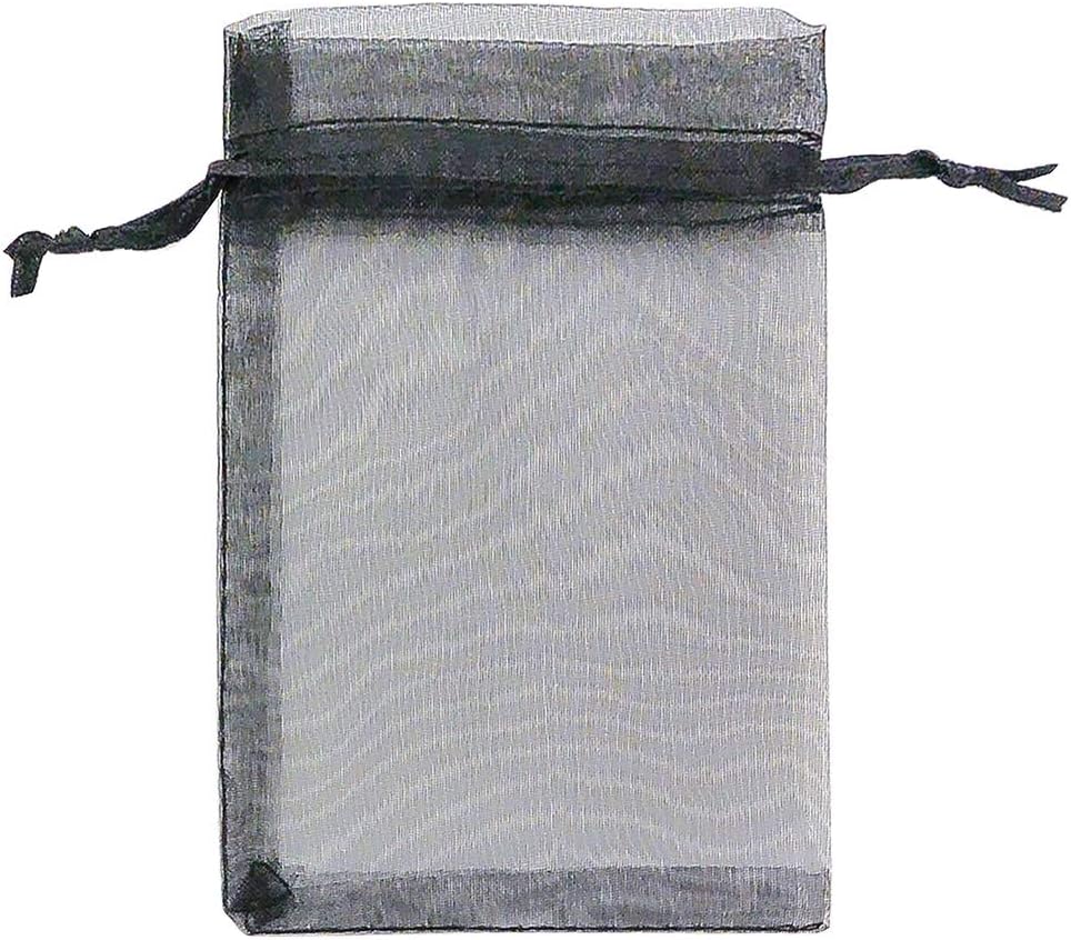 TheDisplayGuys 100-Pack 4x6 Black Sheer Organza Gift Bags with Drawstring, Goodie Bags for Jewelry, Candy, Treats, Wedding Favors Small Mesh