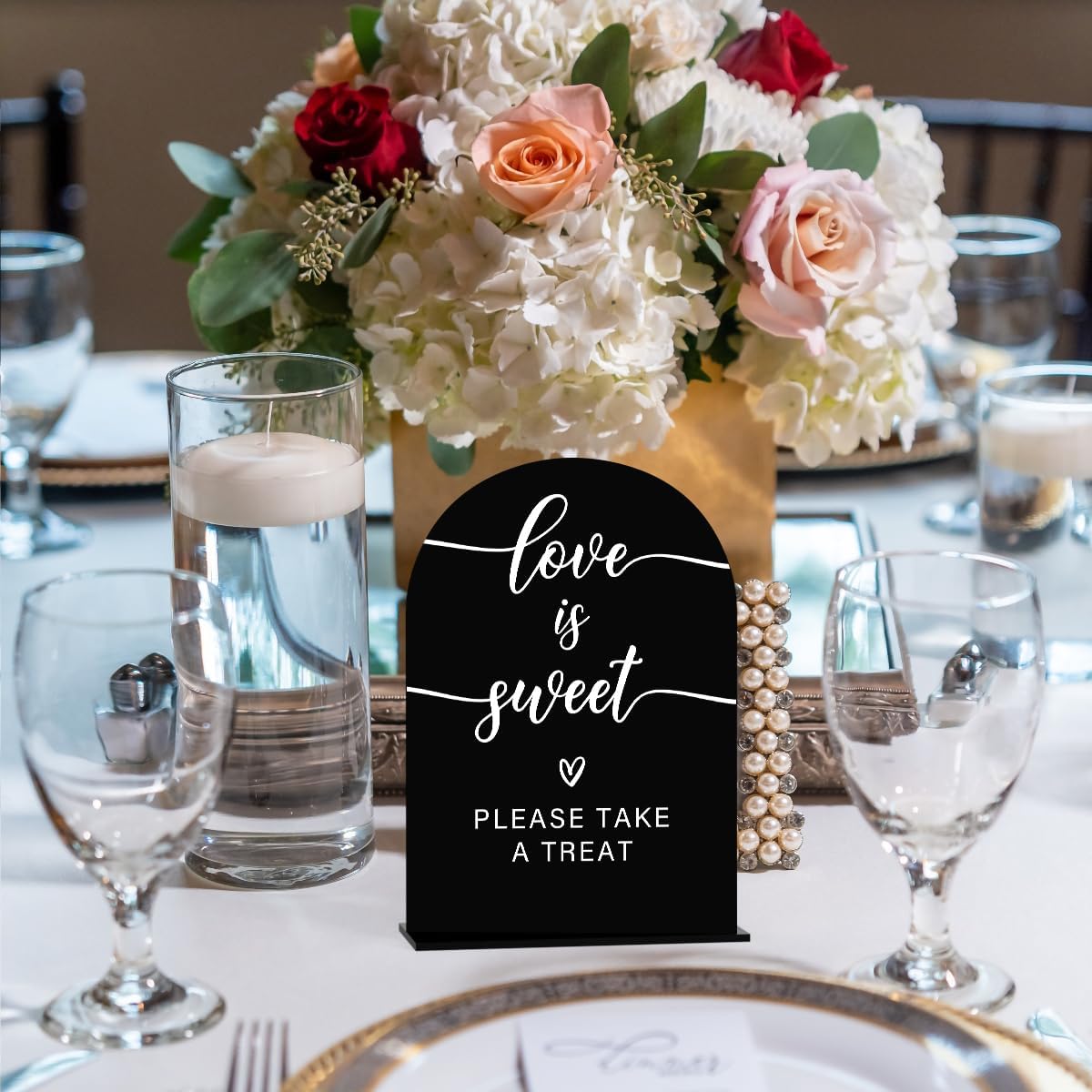 Acrylic Wedding Sign Love is Sweet Sign for Wedding Wedding Signs for Ceremony Modern Calligraphy Arch Acrylic Table Top Sign for Wedding Reception and Event Party Table(black）