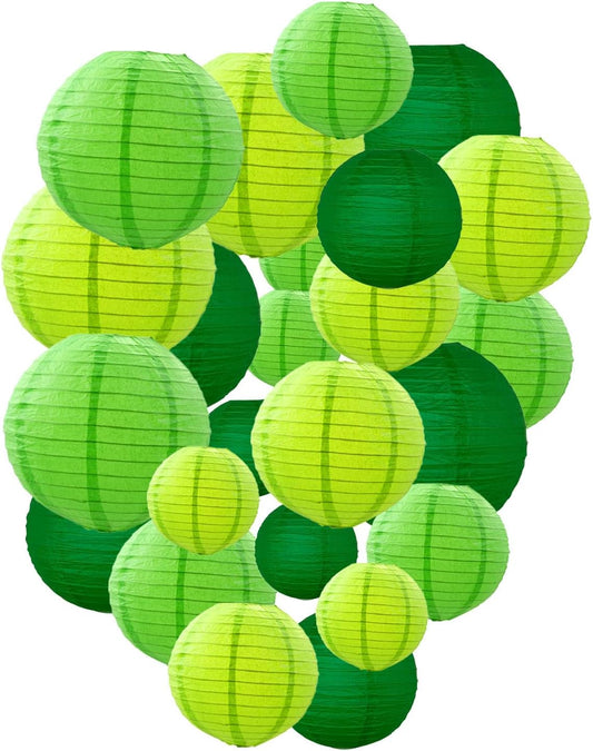Green Paper Lanterns Decorative, Chinese/Japanese Hanging Round Paper Lanterns Decorations for Wedding, St. Patrick's Day, Dinosaur, Jungle Theme Birthday (12 PCS)