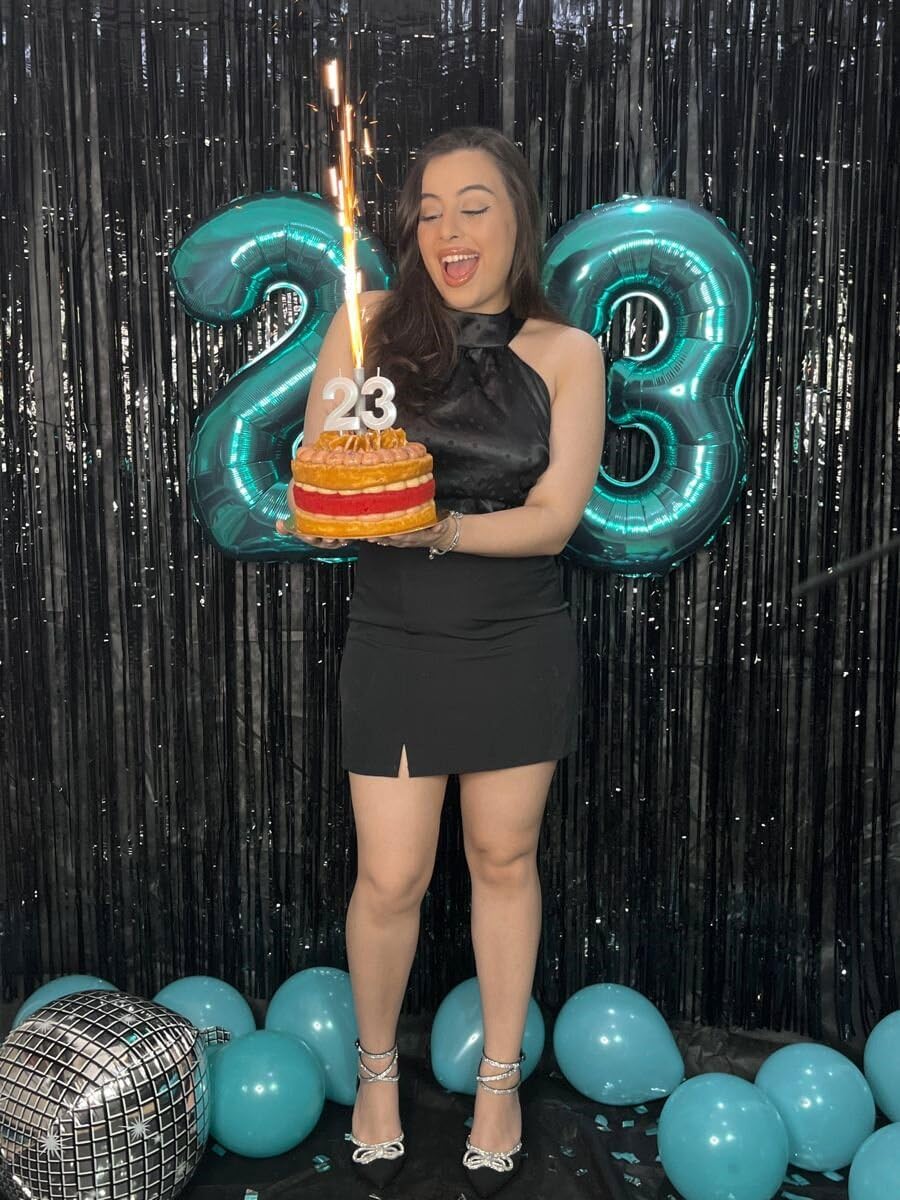 Large 40 Inch Teal Blue 3 Number Balloon, 3 13 23 30 33 36 38 Teal Blue Birthday Party Decorations, Numbers Three Foil Balloons for Anniversary Party Graduations Celebration Supplies