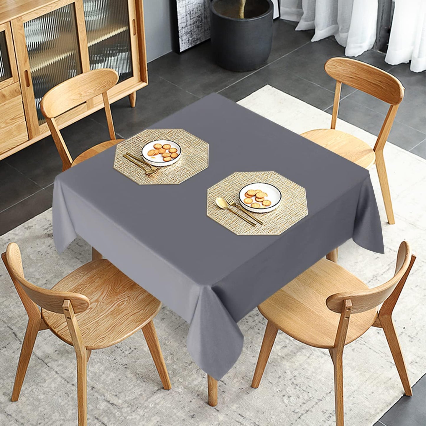 sancua 2 Pack Light Grey Tablecloth 54 x 54 Inch, Stain and Wrinkle Resistant Square Table Cloth - Washable Polyester Table Cover for Dining Tables, Buffet Parties and Camping