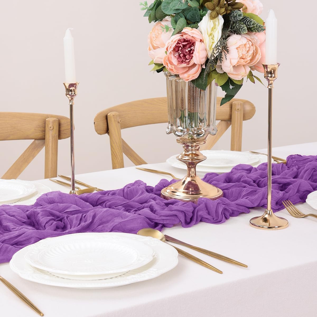 Purple Table Runner Cheesecloth Table Runner 14FT Farmhouse Table Runners 160 Inches Fall Table Decor Dining Room Centerpiece Wedding Boho Baby Shower Birthday