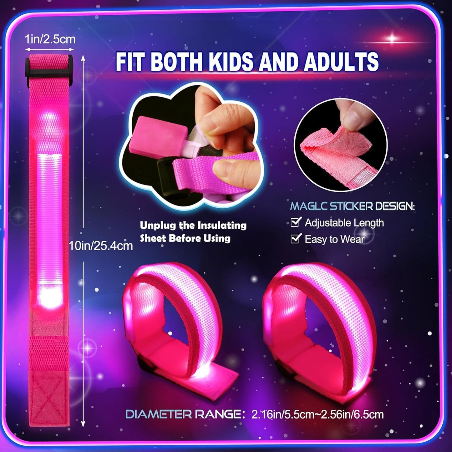 GIFTINBOX 12/6 PCS LED Light Up Bracelets for Kids Adults, LED Glow Flashing Arm Wrist Bands, Glow in The Dark Party Supplies for Night Events, Festivals. Party Favors For Concerts Rave Sports