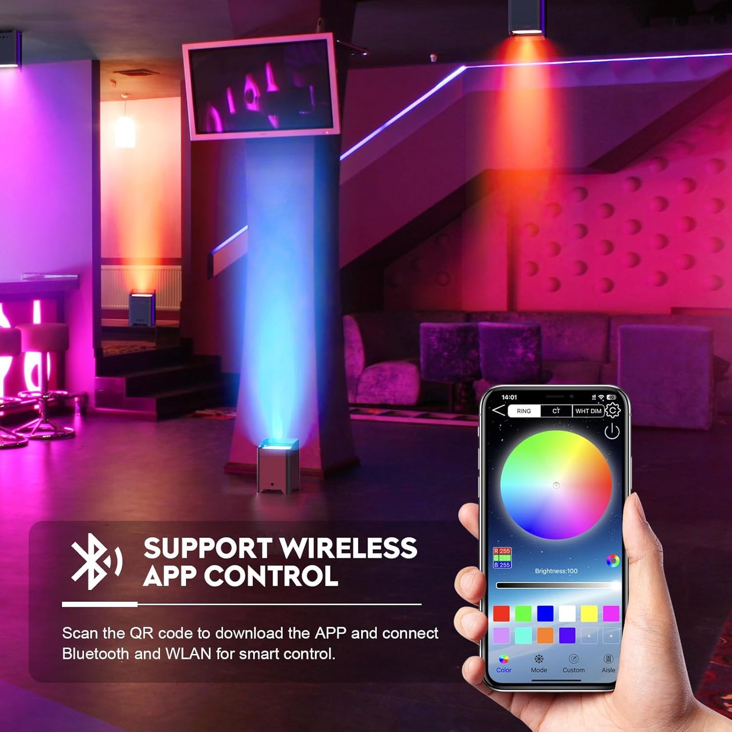 9600mAh Wireless Uplights, 6x18W RGBWA UV Rechargeable Stage Lights, APP/DMX512/Remote Controlled Par Lights, Battery Powered Uplights for Show, Party, Festival, Event, 2 Pack