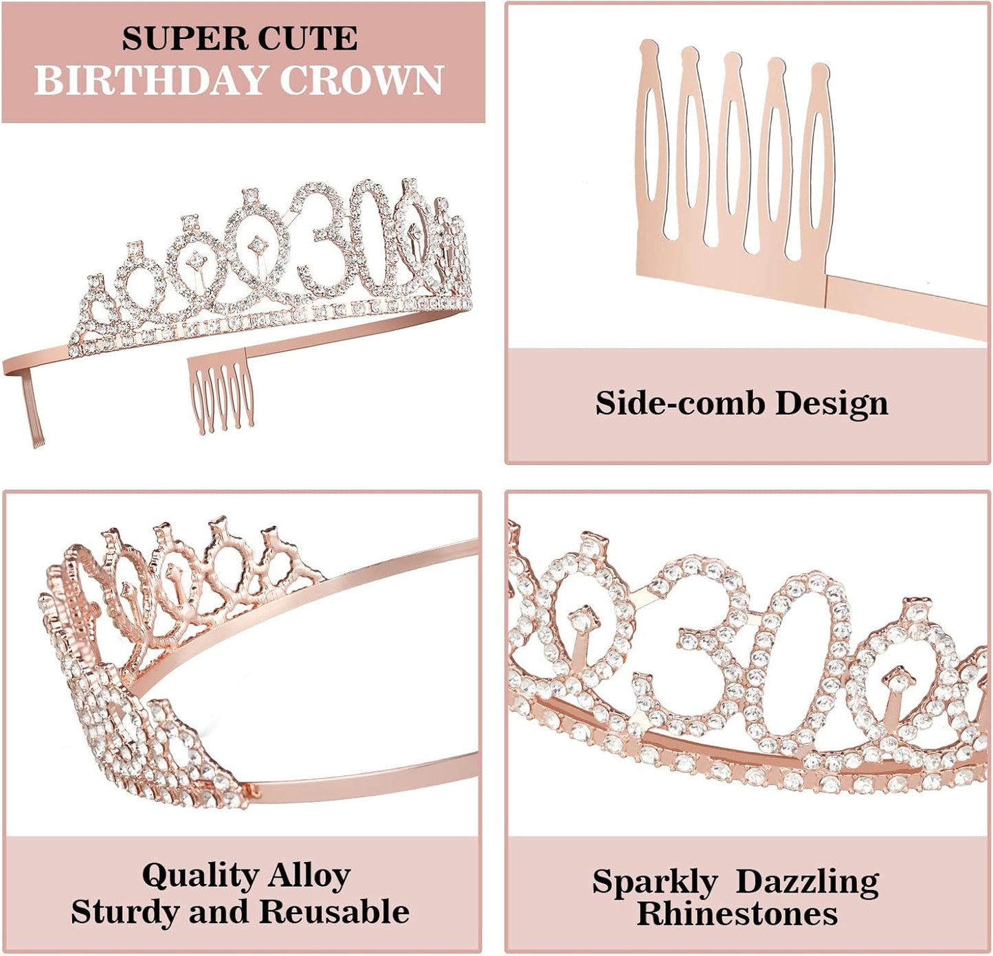 30th Birthday Decorations for Her, Including Sash, Crown/Tiara, Candles, Cake Topper, 30th Birthday Gifts for Her