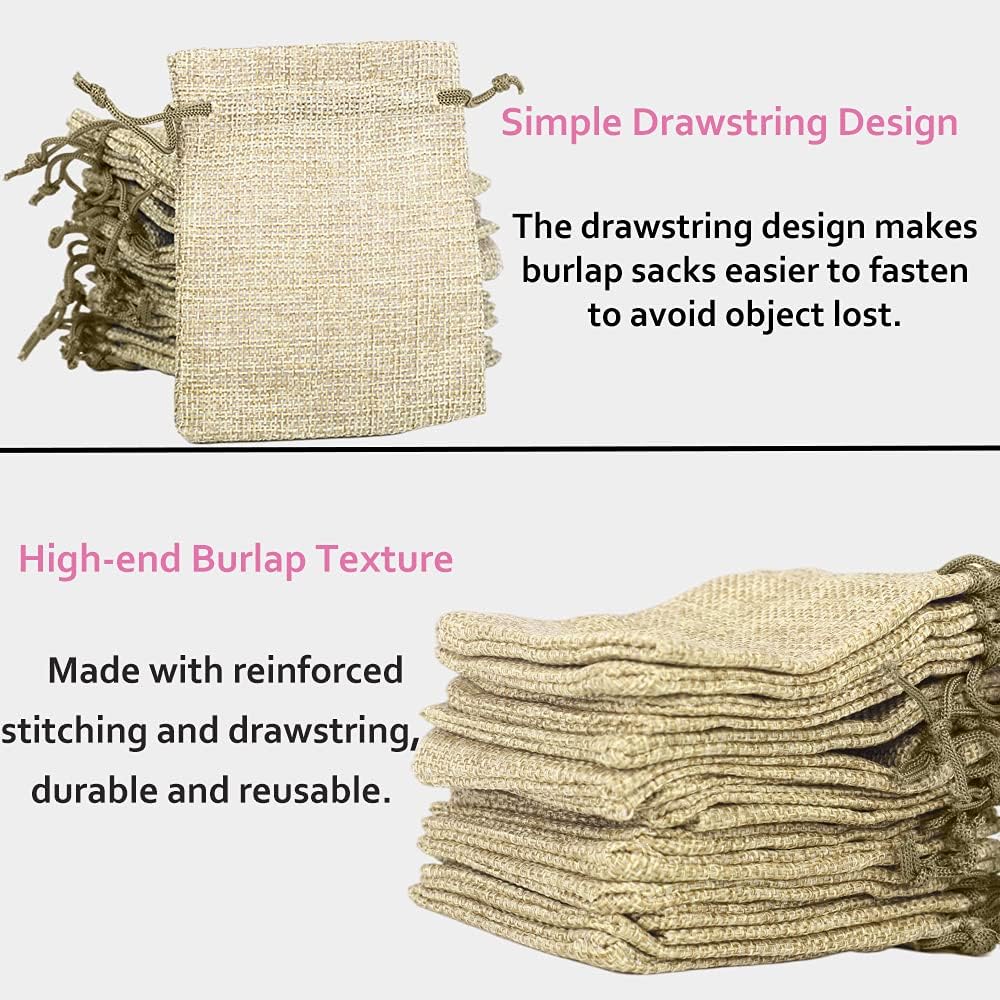 LYSXP 50PCS Burlap Bags with Drawstring，5x7 Inch Cream color Drawstring Gift Bag Jewelry Pouches for Wedding Party Favors, DIY Craft