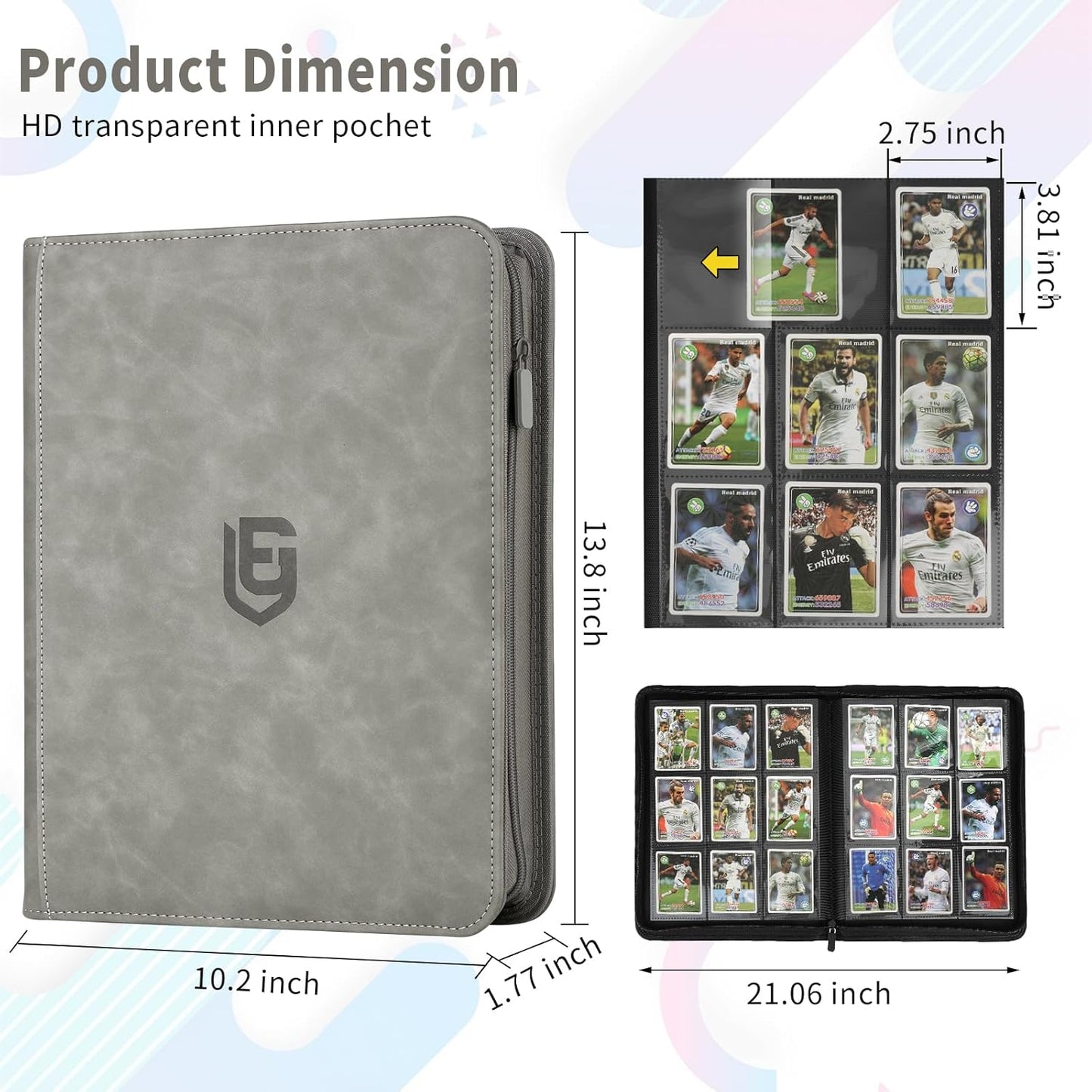 9 Pocket Card Binder,540 Pocket Trading Card Binders,Loading Pocket Collectible Card Album for MTG, TCG, Sport Card, Game Cards Grey