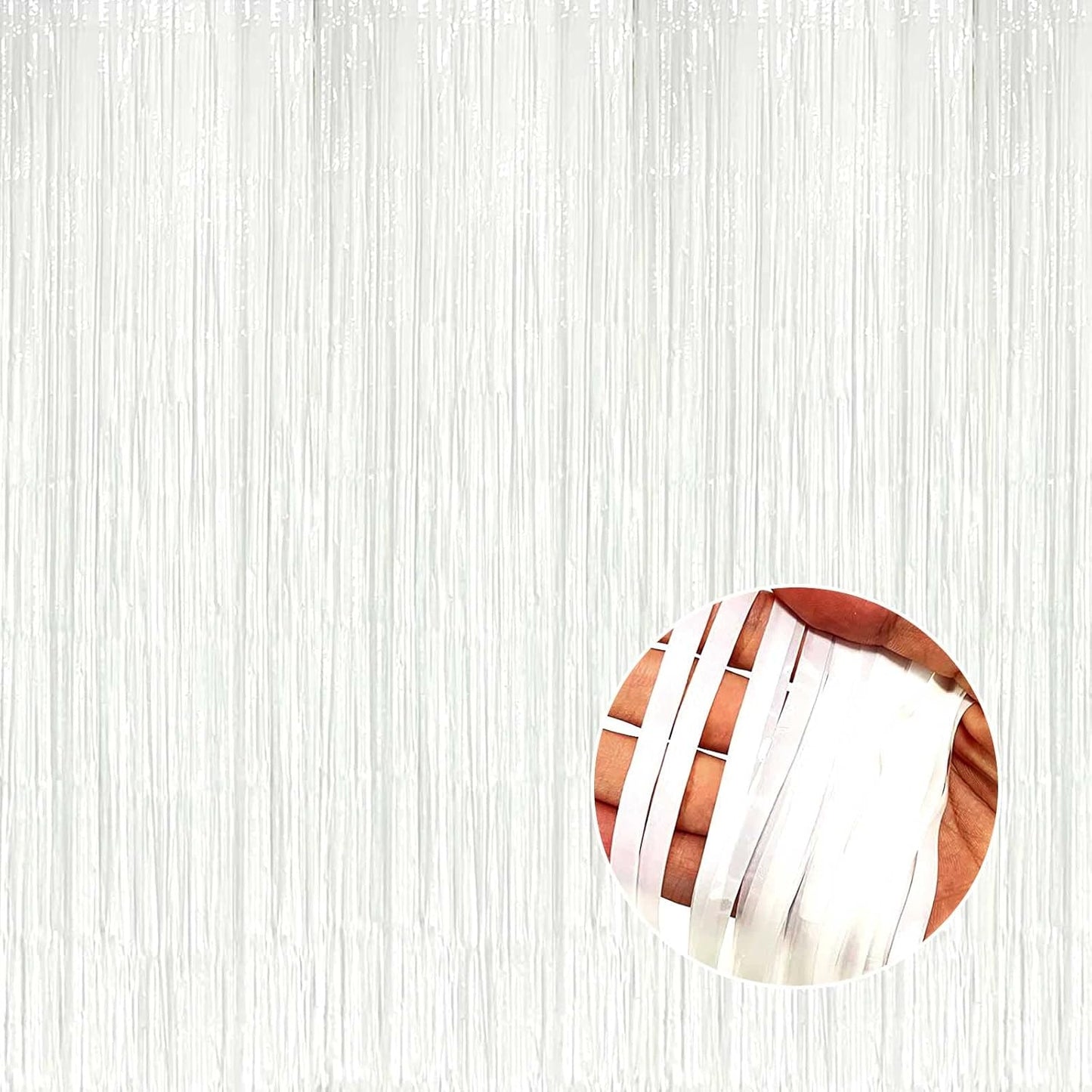 4 Pack Macaron White Foil Fringe Curtain Backdrop, 3.28Ft x 8.2Ft Foil Fringe Streamers Curtains for Party, Photo Booth Props, Birthday, 2022 Graduation Decor Supplies, One Size