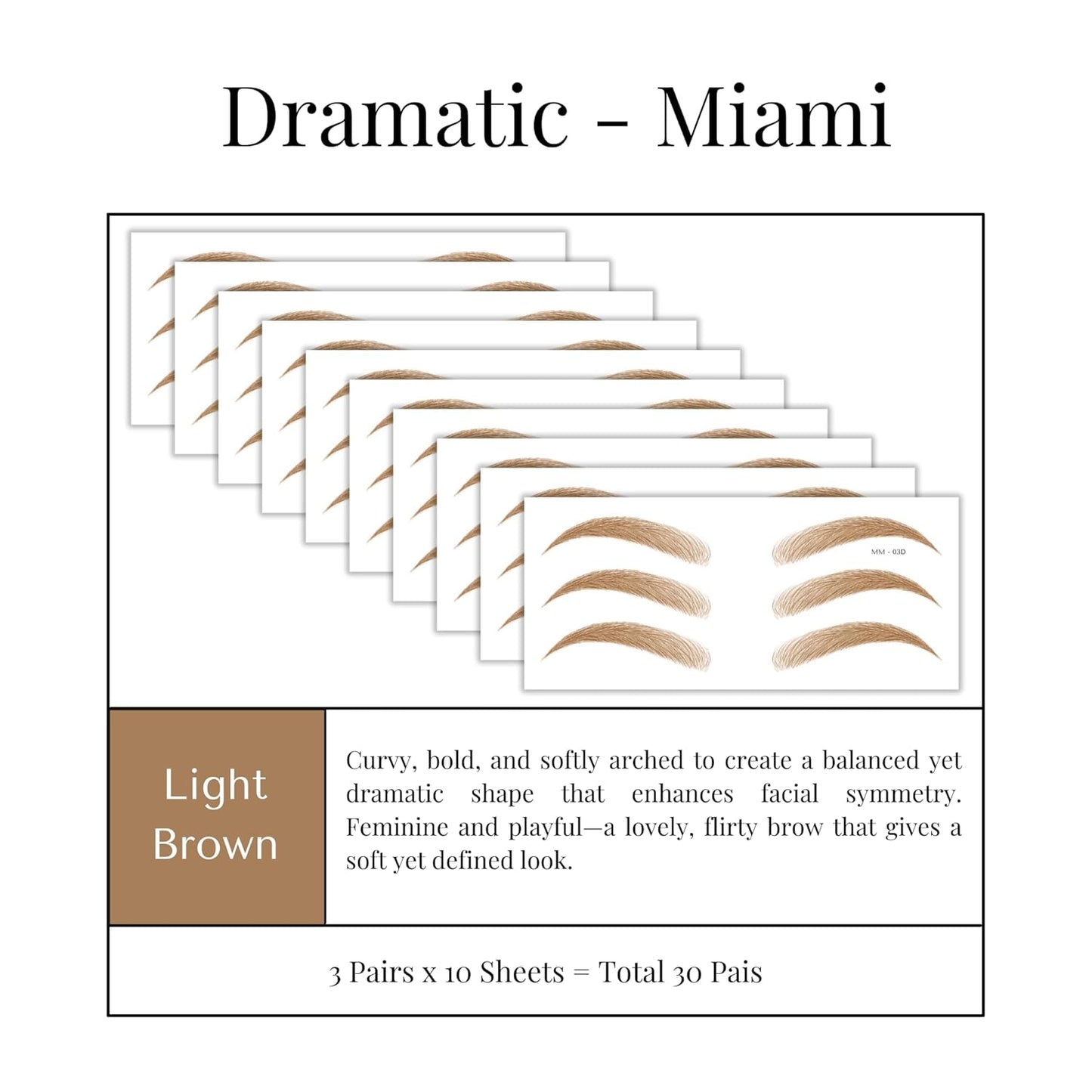 Bliss and Beyond USA Eyebrow Tattoo Stickers Waterproof – 30-Pair Deluxe Box | Realistic Hair-Like Temporary Brows for Alopecia, Cancer, and Hair Loss (Light Brown, Dramatic Miami)