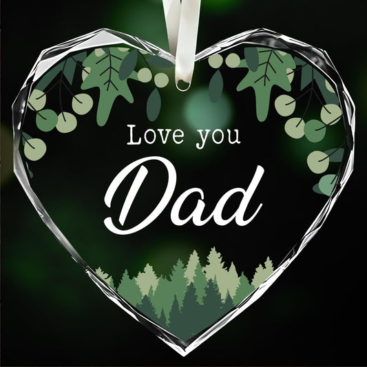 NewEleven Gifts for Dad, Love You Dad Gift Keepsake, Father Birthday Gift, Fun Birthday Gifts for Papa from Daughter, Son - Glass Heart Christmas Ornament