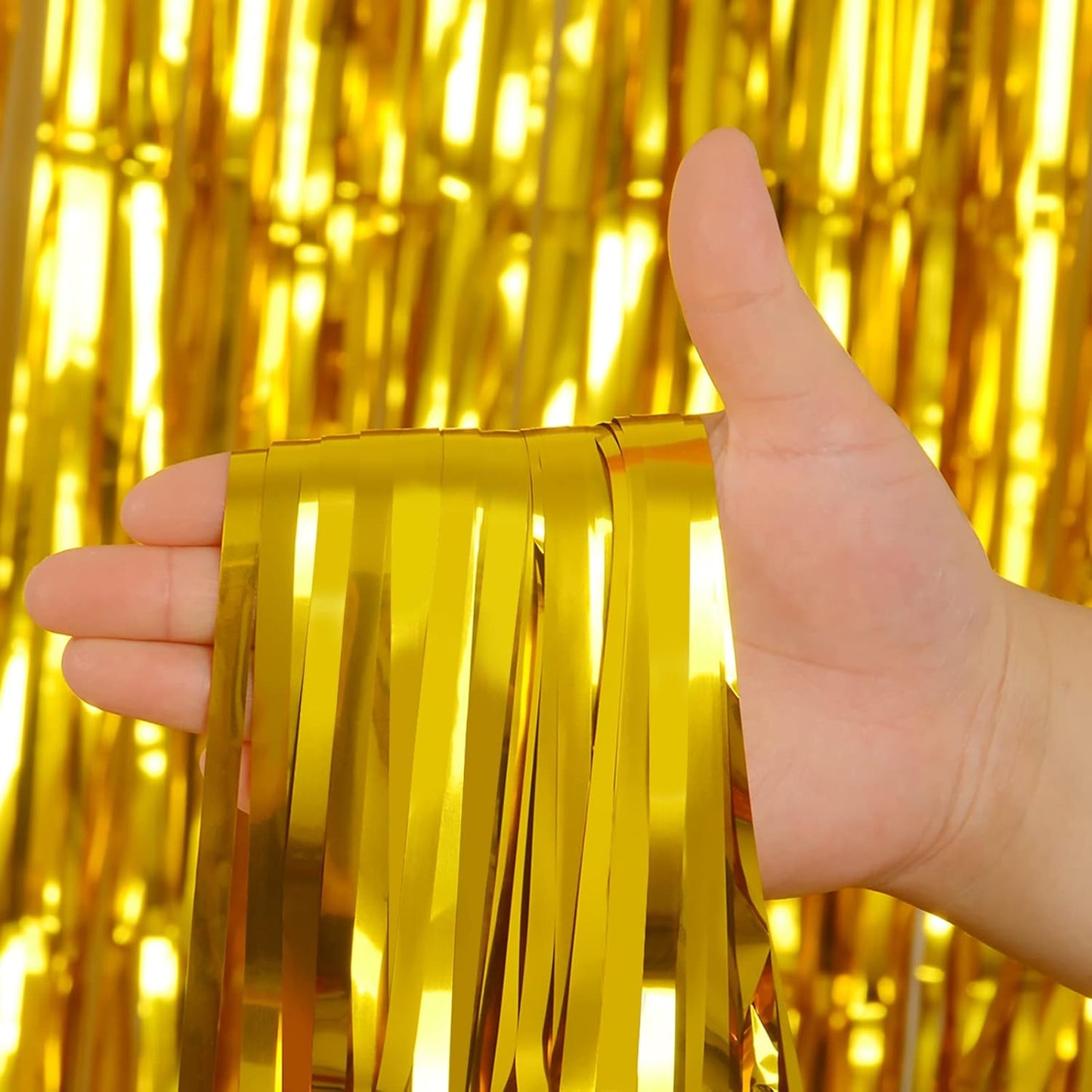 Gold Tinsel Backdrop Party Decorations, Melsan 3.2 x 8 ft Foil Fringe Curtains for Birthday, Anniversary, Graduation, New Year Eve, Pack of 2