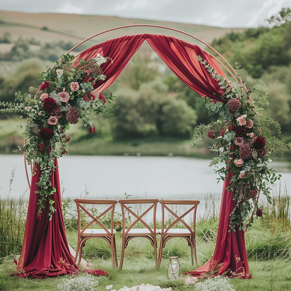 Wedding Arch Draping Fabric 3 Panels 28.7" x 20FT Burgundy Sheer Chiffon Backdrop Drapes for Wedding Ceremony Birthday Party Bridal Shower Outdoor Decoration