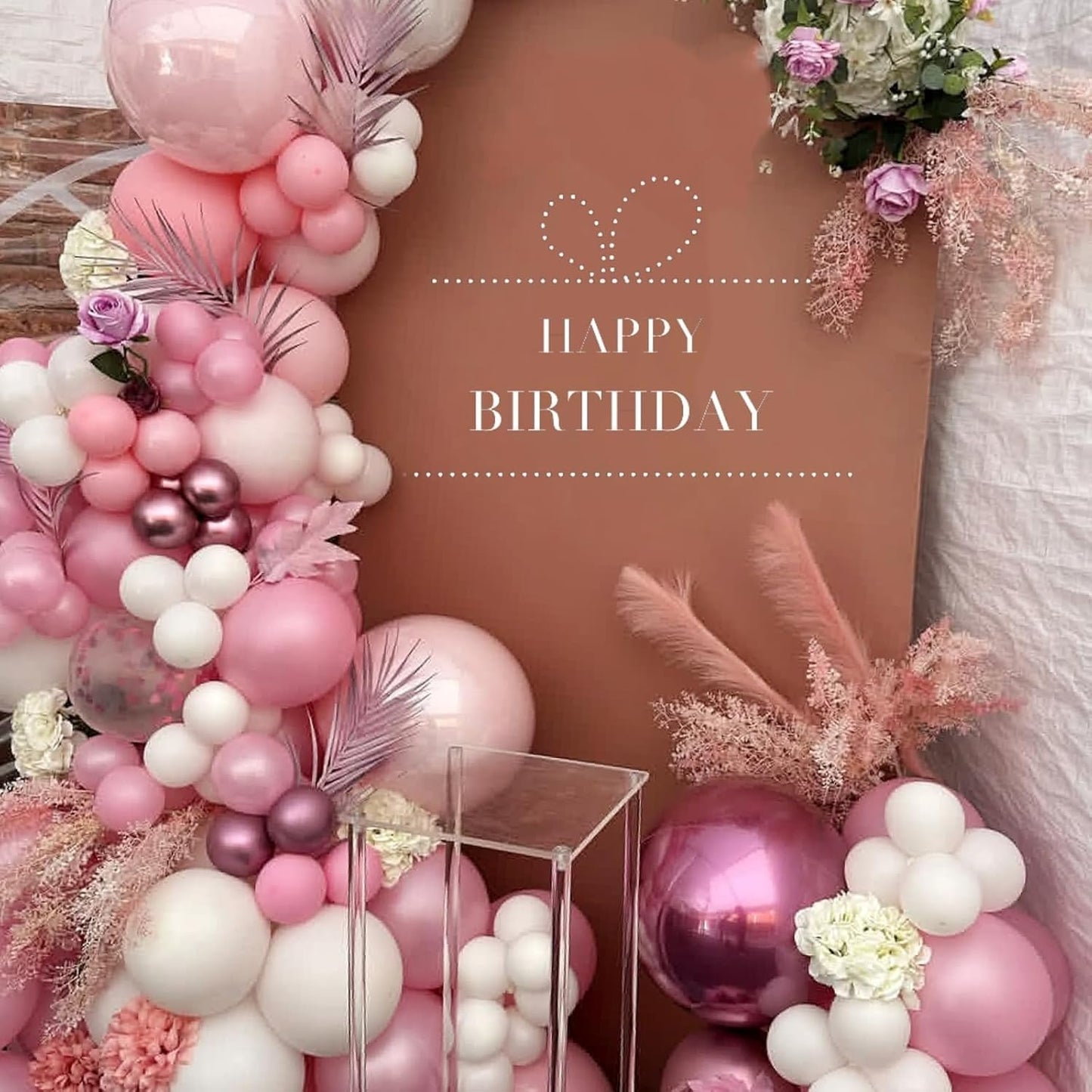 Dusty Pink Balloons, 50pcs Blush Light Pink Double Stuffed Pearl White Metallic Chrome Rose Gold Balloons for Women Girls Birthday Party Boho Wedding Engagement Bridal Shower Baby Shower Decoration
