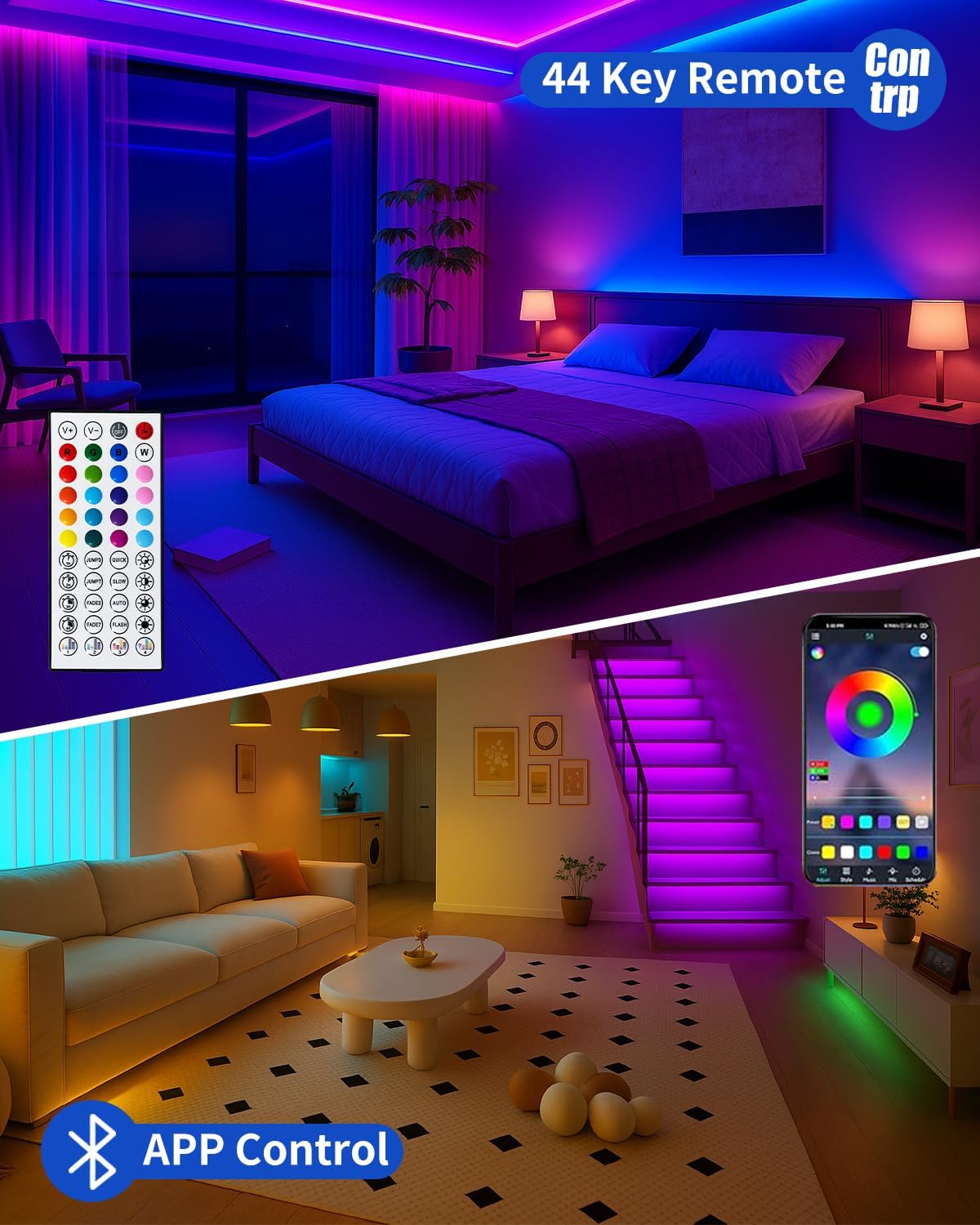 Smart LED Strip Lights 200FT (2 Rolls of 100 ft) for Bedroom App Control Lighting Bedroom Rome Decor with Remote, RGB Music Sync Color Changing LED Lights for Party,Game Room