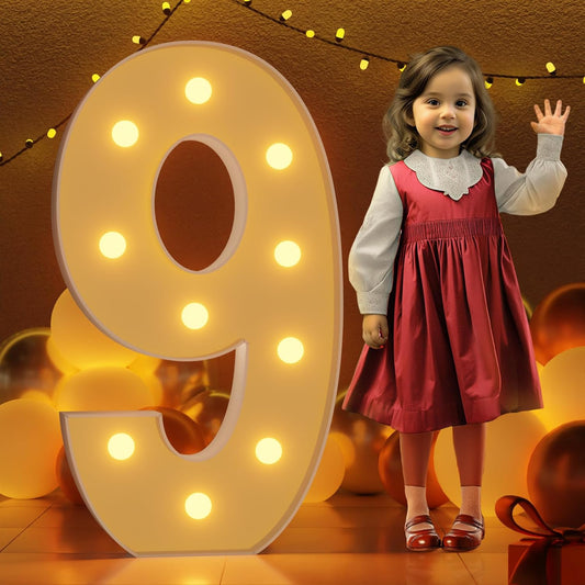 Marquee Numbers 4 Feet Tall Large Light Up Numbers 9th 90th On Cloud 9 Birthday Decorations Girl Boy Big Yellow Light Outdoor Anniversary Decorations Balloon Arch Kit Party Backdrop 9
