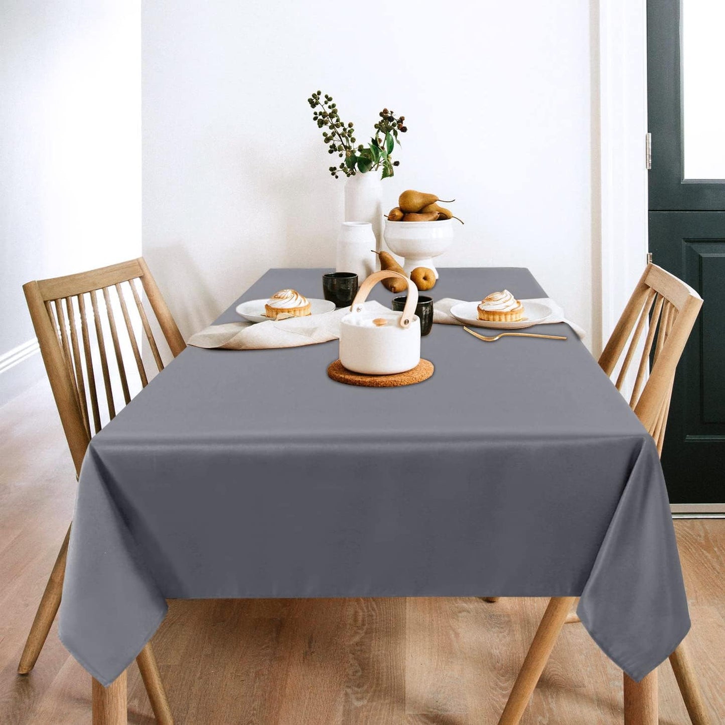 sancua 2 Pack Light Grey Tablecloth 54 x 78 Inch, Rectangle 4 Feet Table Cloth - Stain and Wrinkle Resistant Washable Polyester Table Cover for Dining Tables, Buffet Parties and Camping