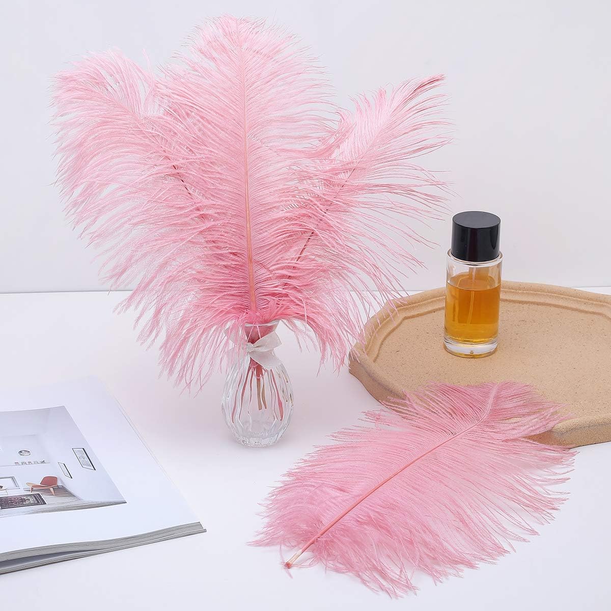 Ballinger Lotus Pink Ostrich Feathers - 24Pcs 8-10inch Feathers for Crafts,Party Centerpieces,Wedding and Home Decor