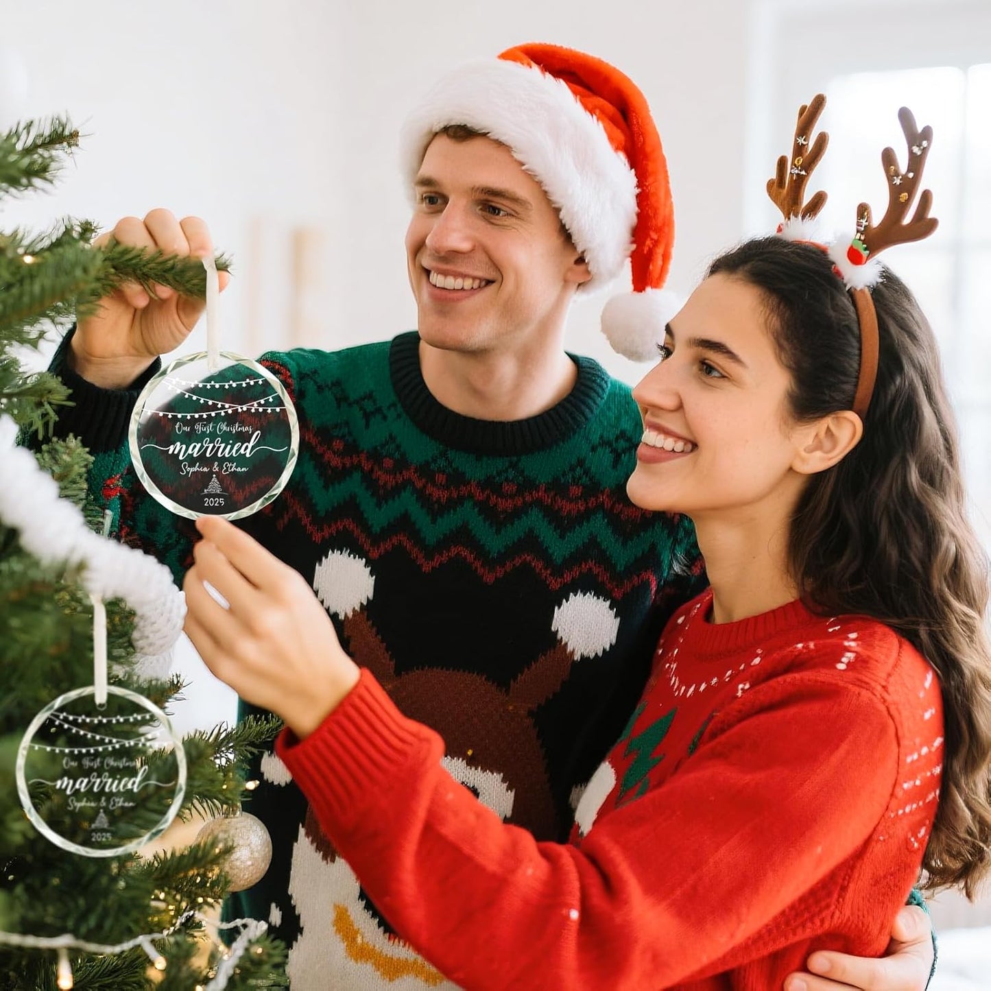 First Christmas Married Ornament 2025, Personalized Christmas Ornaments, Cuztomized Wedding, Bridal Shower Gifts for for Newlywed, Bride, Future Mr & Mrs, Couples, 1st Married Decorations