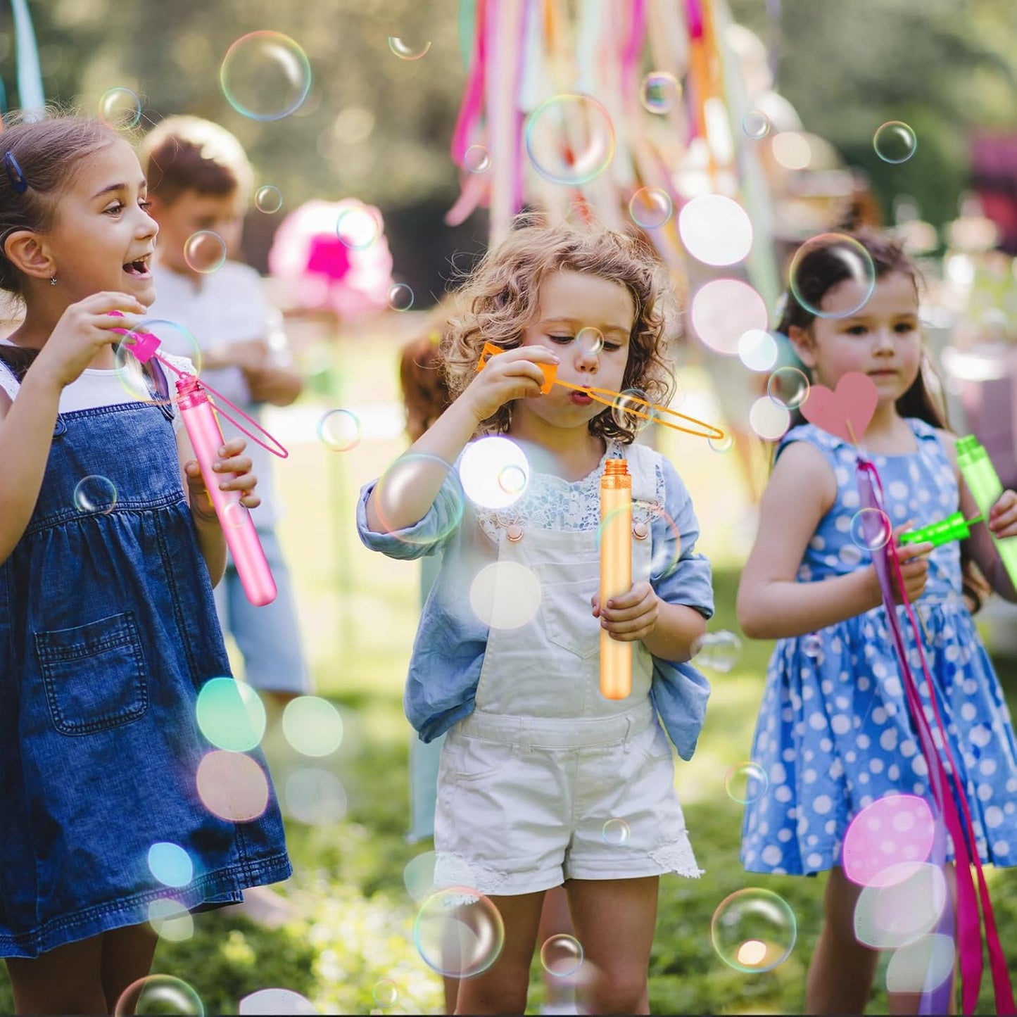 Bubble Wand, 96 Pcs Bubble Wands Bulk in 6 Colors, Bubble Party Favors for Kids, Summer Toys, Indoor Outdoor Activity, Themed Birthday, Wedding, for Girls & Boys