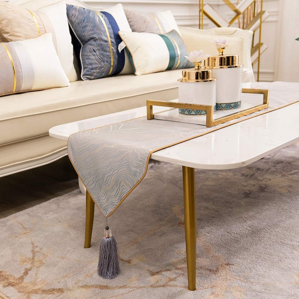Avigers 12 x 108 Inch Decorative Luxury Abstract Striped Silver Gray Table Runners with Tassels for Home Living Room Bedroom Art Decor Wedding