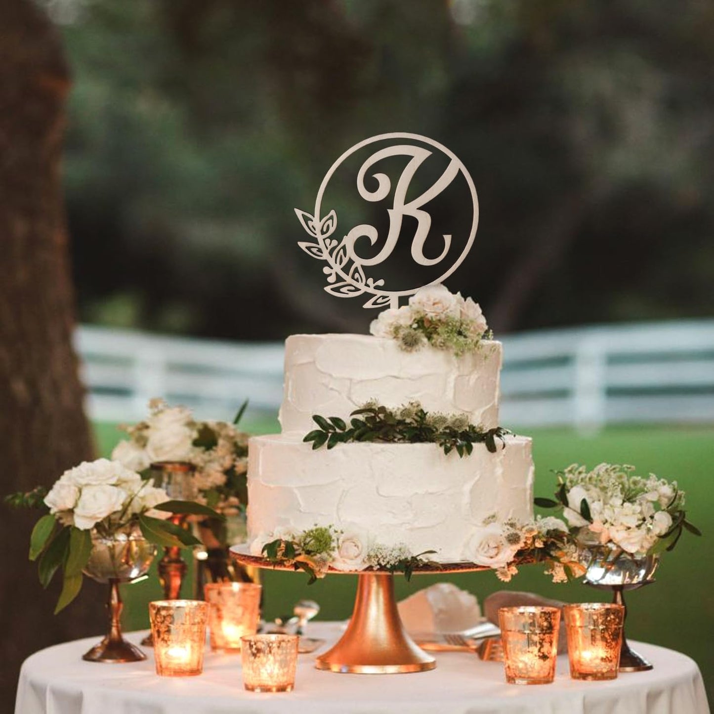 LINGTEER Personalized Inital Letter K Wooden Cake Topper Perfect for Birthday Rustic Wedding Anniversary Party Keepsake Decoration
