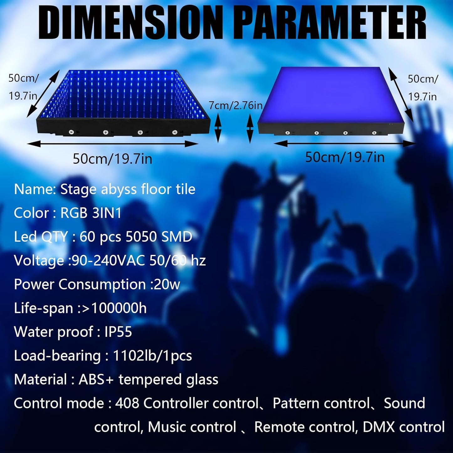 16.4 * 16.4ft 3D Infinity LED Dance Floor - RGB Color Changing & Tempered Glass Panel with Flight Case - Perfect for Weddings, DJ Parties, Nightclubs, and Stage Shows