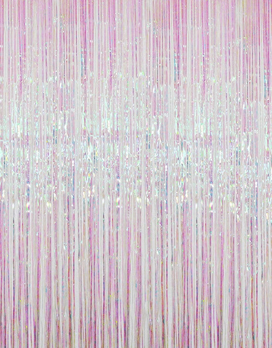 GOER 3.2 ft x 9.8 ft Metallic Tinsel Foil Fringe Curtains Party Photo Backdrop Party Streamers for Birthday,Graduation,New Year Eve Decorations Wedding Decor (Iridescent,3 pcs)