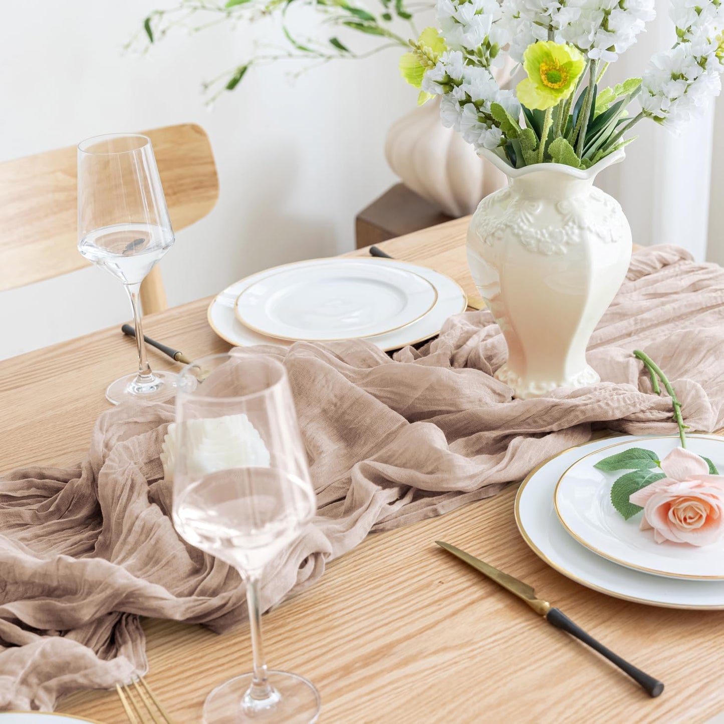 Asee'm 12pcs Cheesecloth Table Runner 120 Inches Long Nude Pink Boho Gauze Cheese Cloth Runner 10FT Rustic Sheer Table Runners for Christmas Wedding Party Baby Shower Spring Easter Decoration