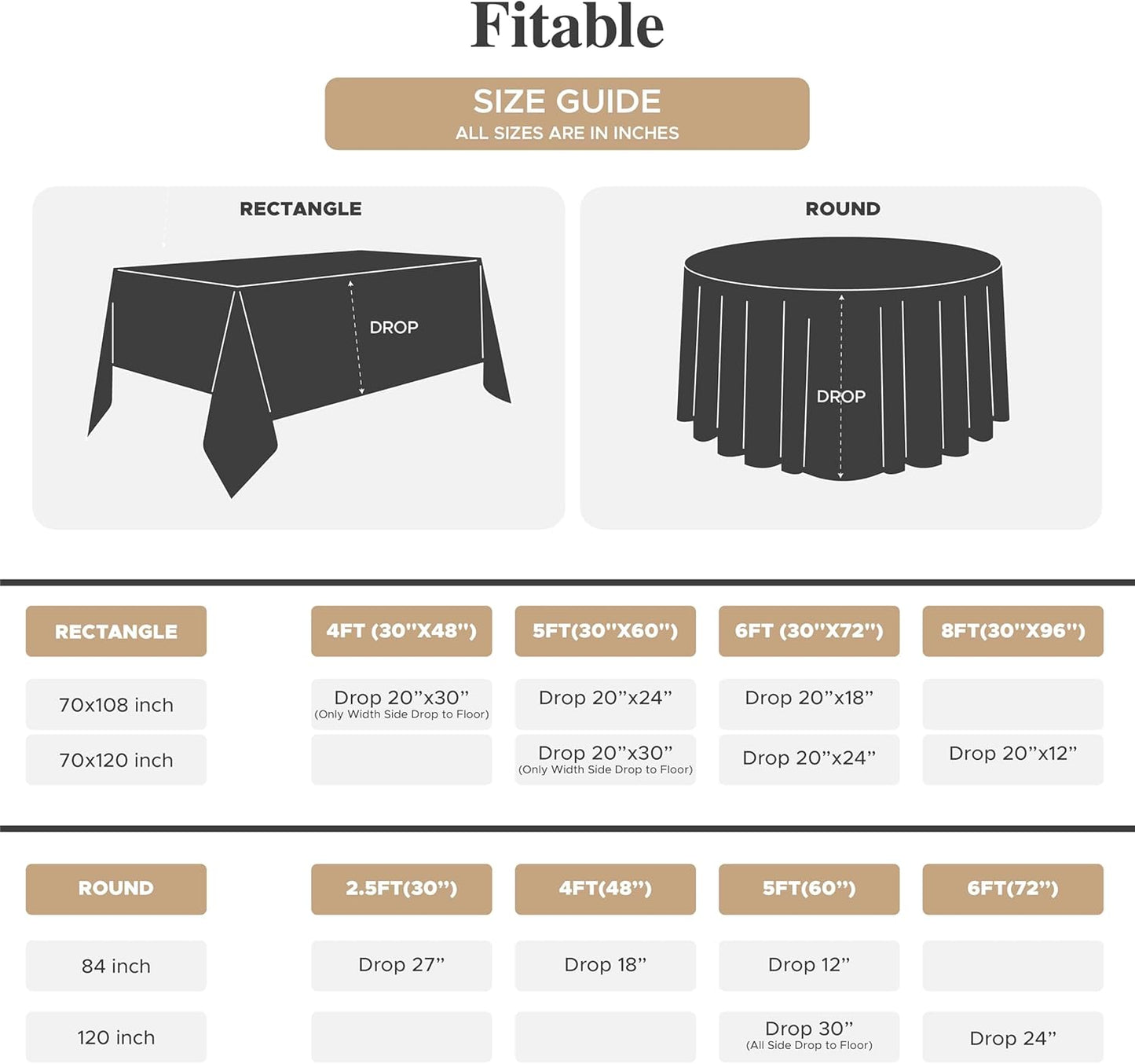 Fitable 8 Pack Rectangle Tablecloths: Stain Resistant Wrinkle Free Fall Table Clothes, Washable Reusable Polyester Table Covers for Wedding Thanksgiving Party Birthday Banquet(Rust, 70x120 inch)