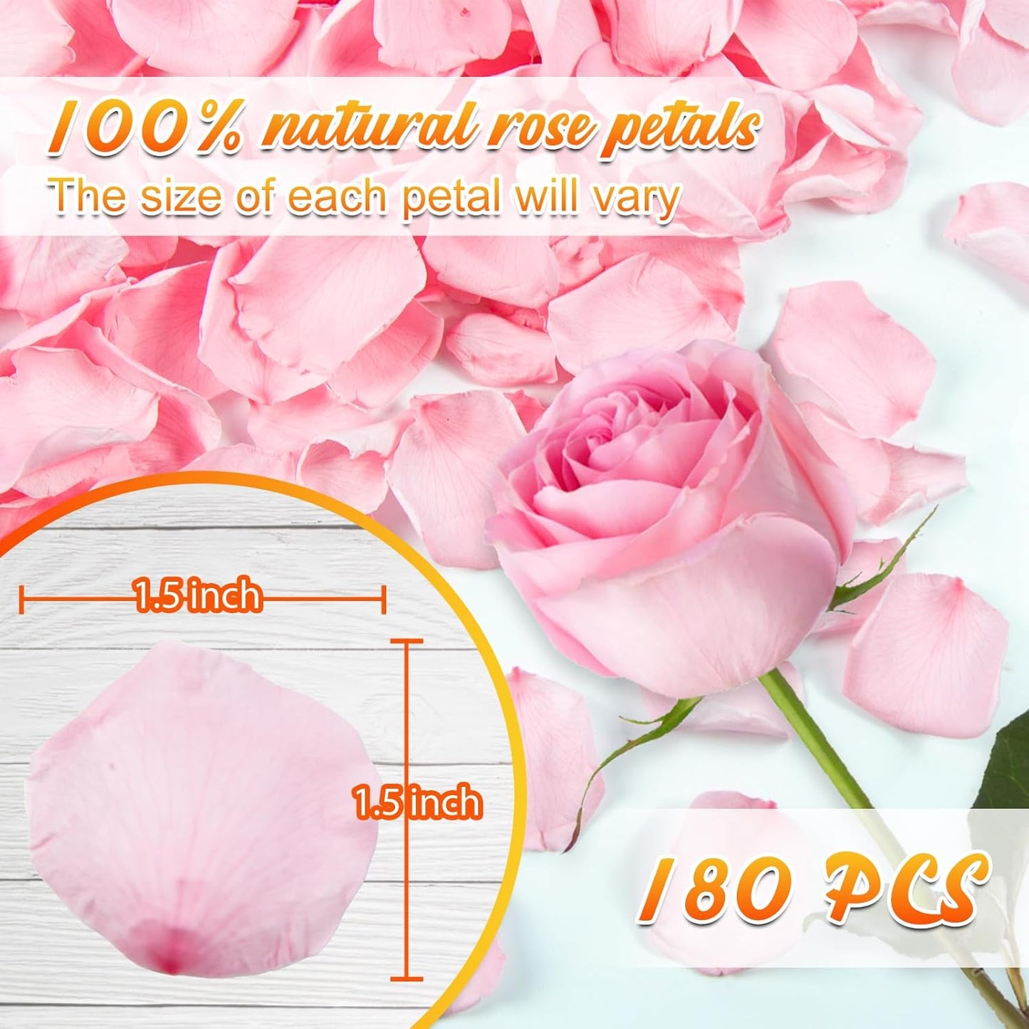 180 PCS Real Pink Dried Rose Petals Confetti for Wedding, 1.75oz Freeze Rose Petals for Romantic Pink Wedding Valentine's Day Proposal Decor, Dinner Centerpieces Party