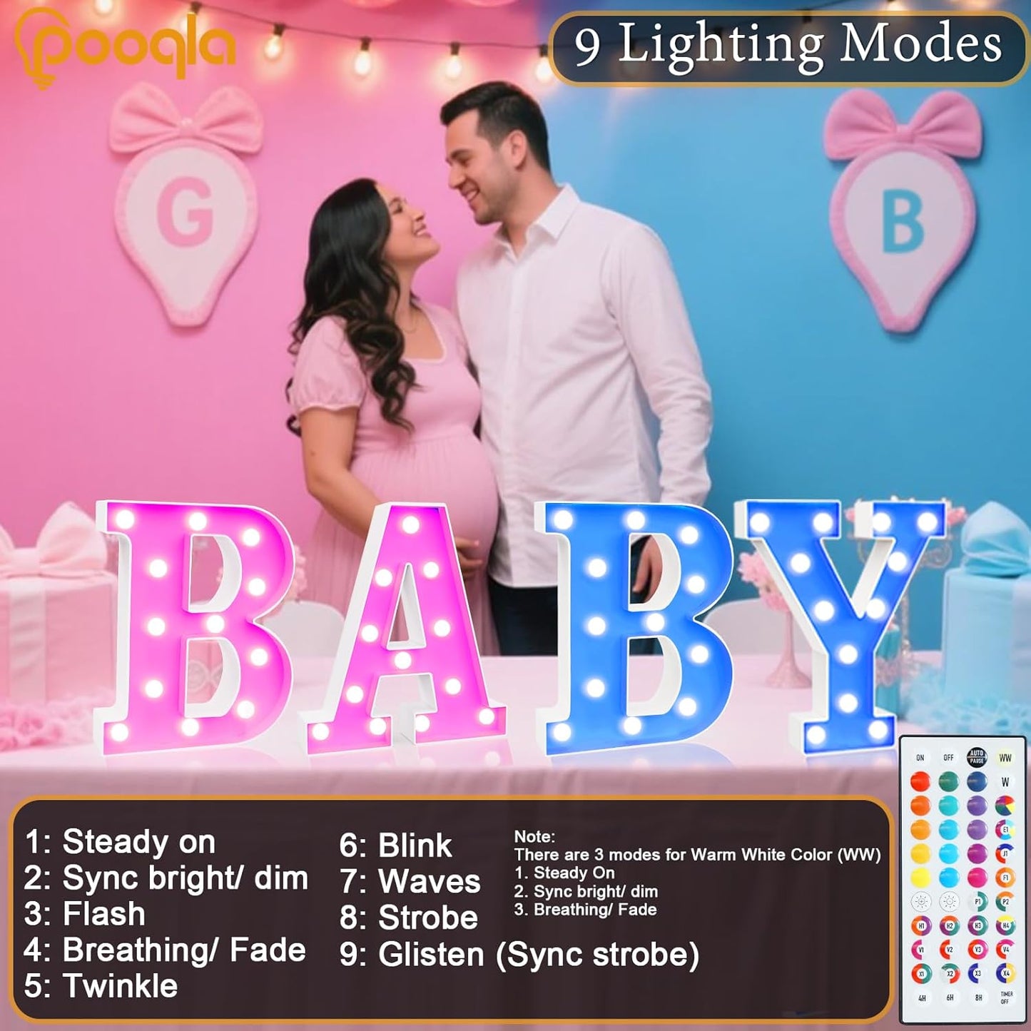 Pooqla Colorful Light Up Letters with Remote, Upgraded 35 Colors LED Marquee Letters, RGB Lighted Letter for Girls Teenager Gift, Birthday, Party, Wedding, Night Light, Room, Bedroom Decor, Letter J
