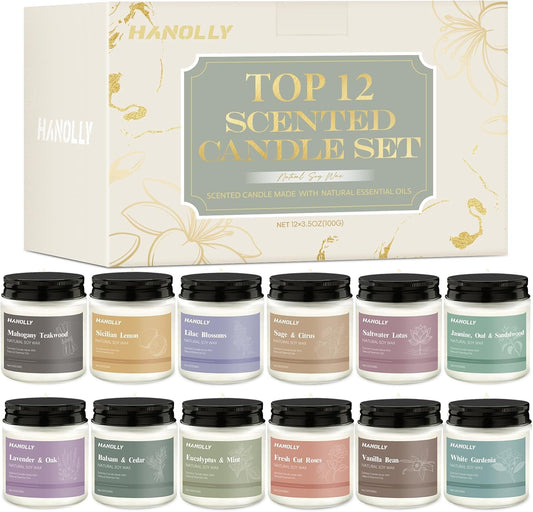 12 Pack Candles for Home Scented, Aromatherapy Candles Gifts Set for Women, Lavender, Vanilla, Rose,Eucalyptus Candle, 42OZ Natural Soy Wax Long Lasting Jar Candle, Birthday, Thanksgiving Day Present