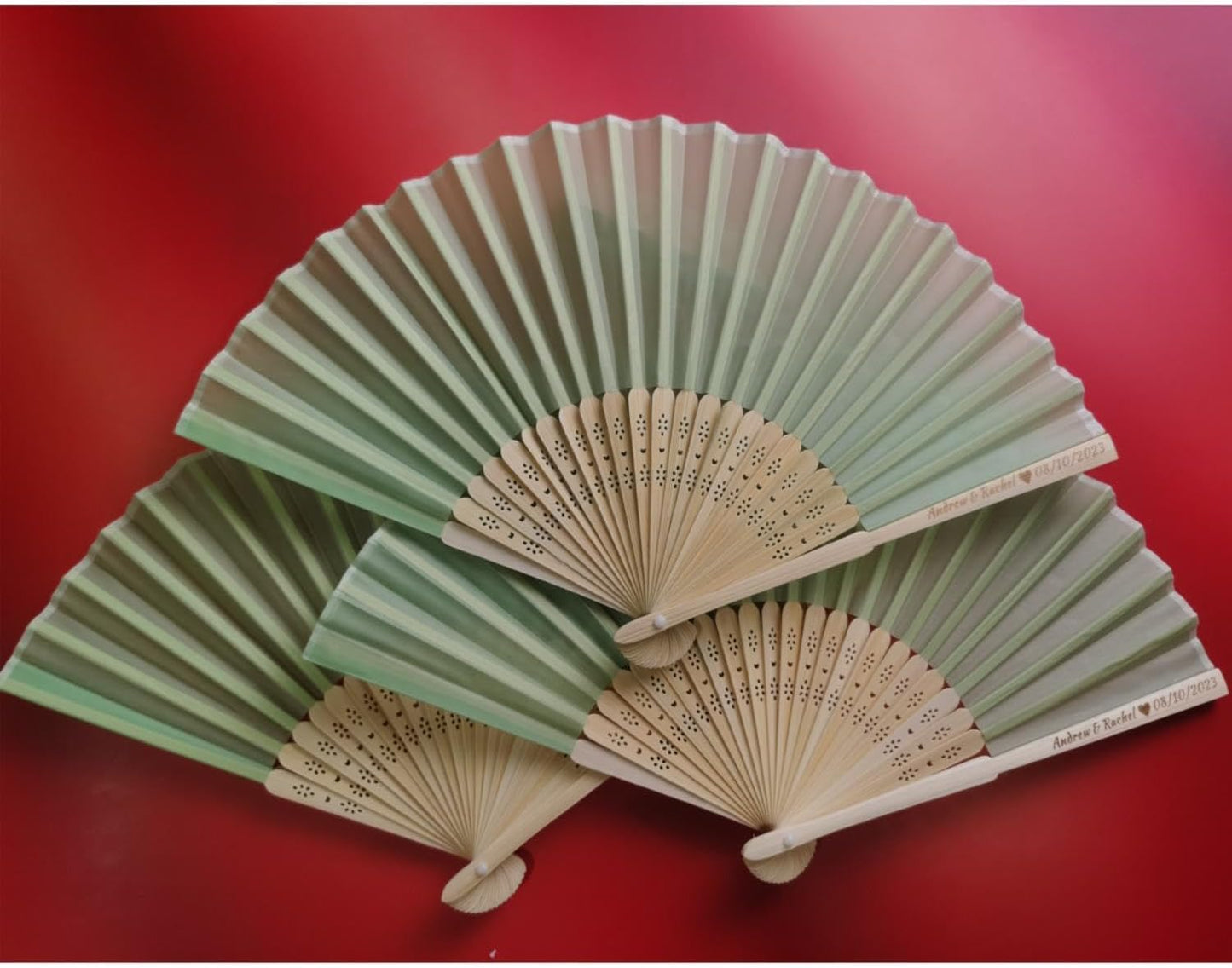 Personalized Wedding Fans Handheld Folding Fans (128Pcs) - Custom Engraved Green Silk Fans for Bridal Shower Favor/Baby Shower Favor, Birthdays Party Gifts/Gifts for Party Guests