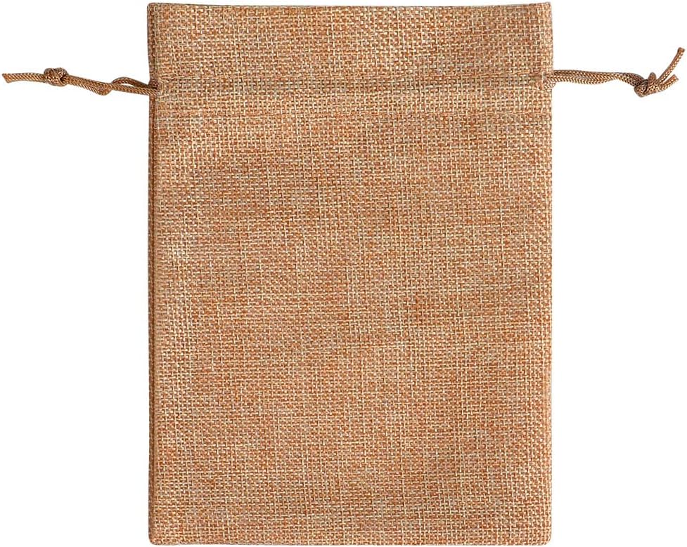 Lucky Monet 25/50/100PCS Burlap Gift Bags Wedding Hessian Jute Bags Linen Jewelry Pouches with Drawstring for Birthday, Party, Wedding Favors, Present, Art and DIY Craft (50Pcs, Coffee, 3” x 4”)
